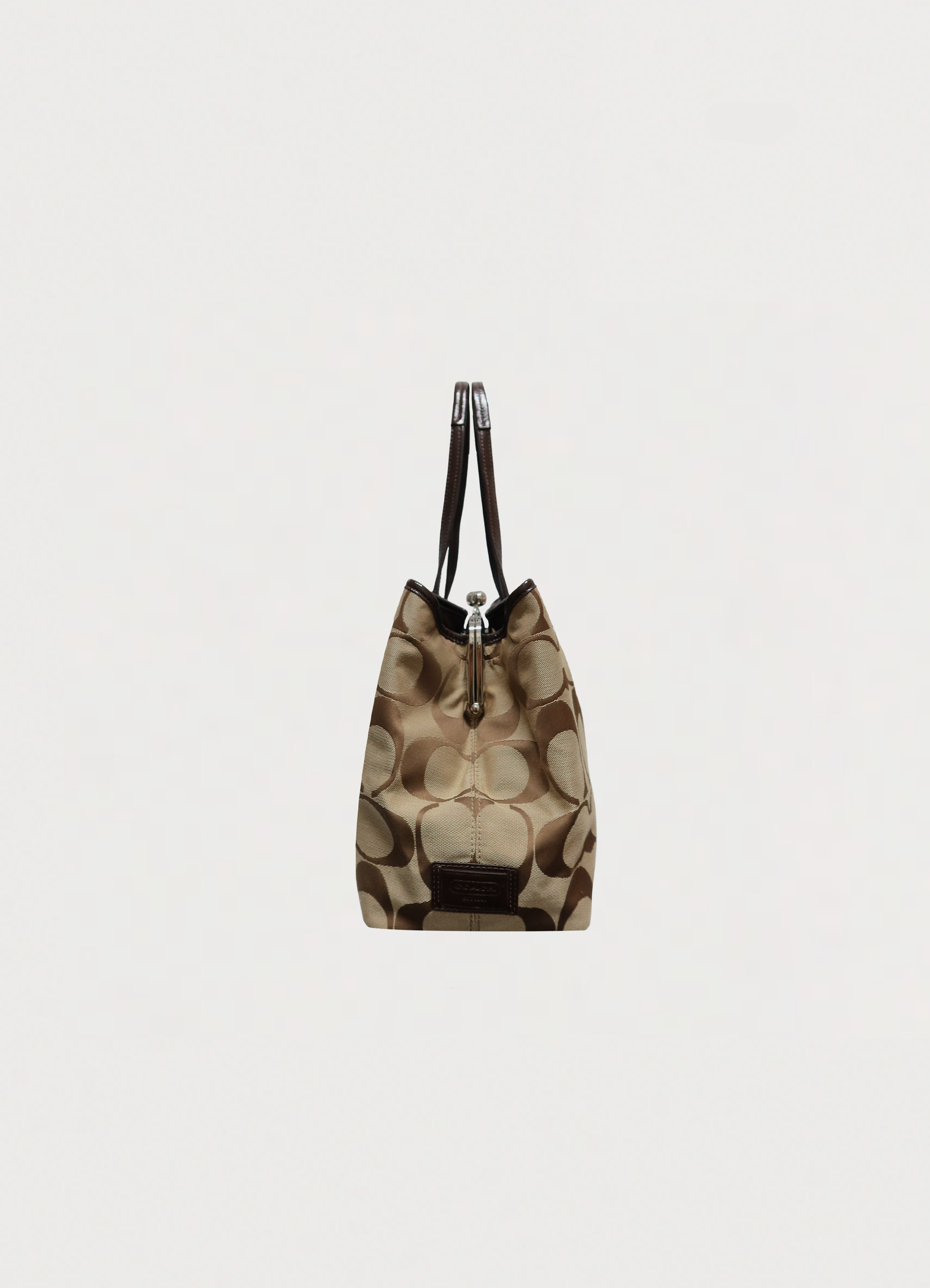 SIGNATURE STRIPE FRAMED KISSLOCK CARRYALL TOTE BAG
