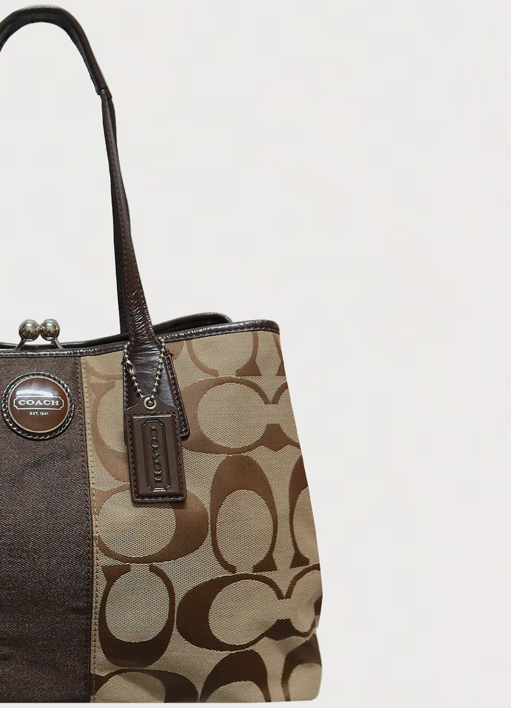 SIGNATURE STRIPE FRAMED KISSLOCK CARRYALL TOTE BAG