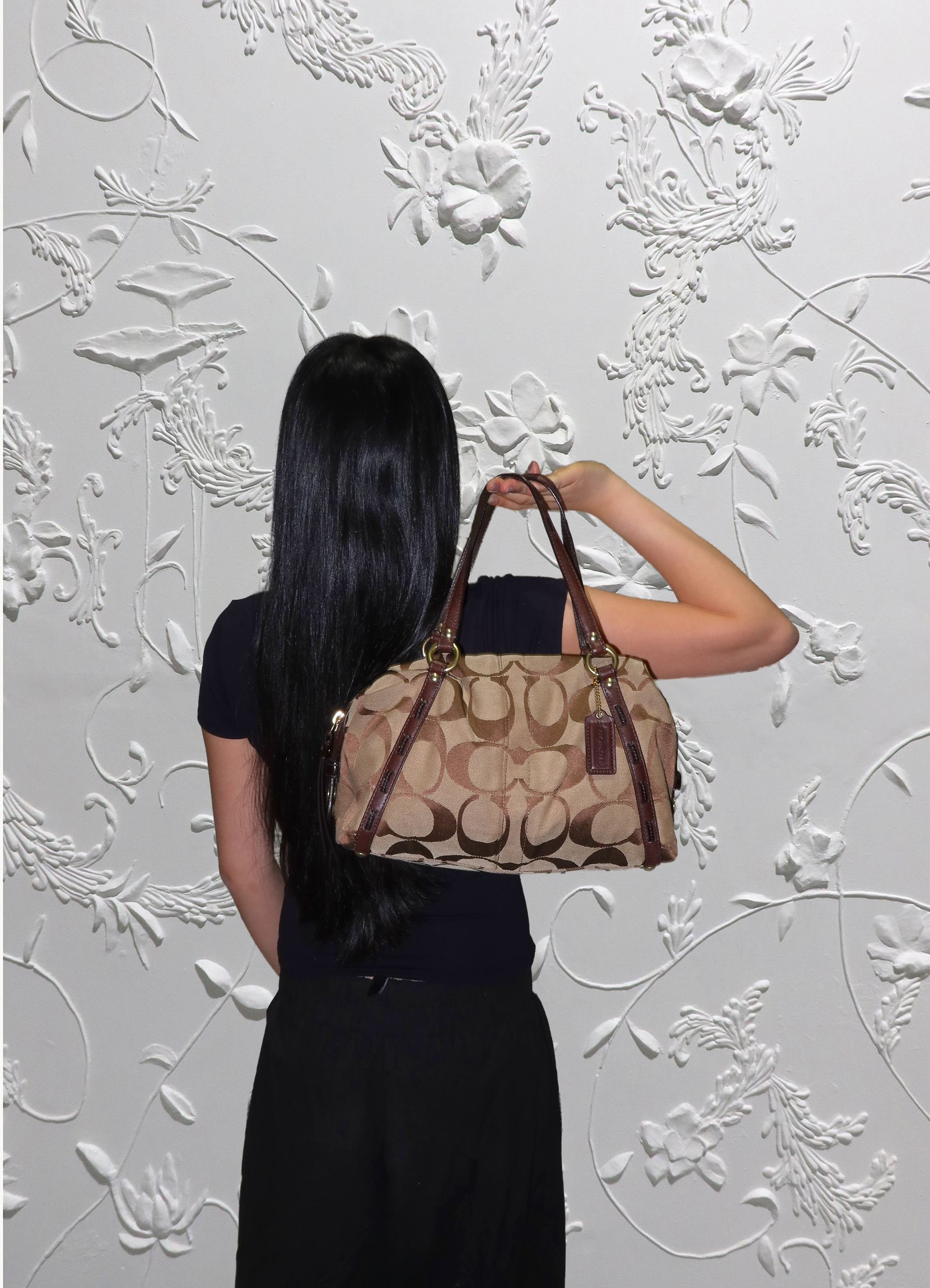 SIGNATURE MONOGRAM SATCHEL SHOULDER BAG