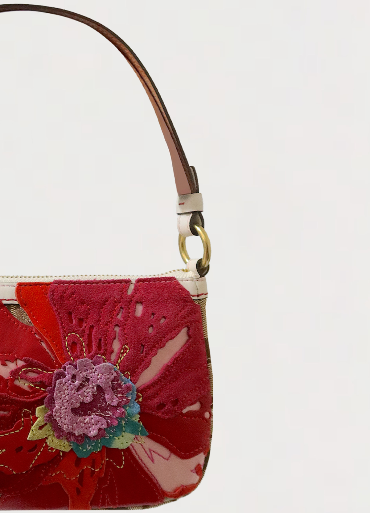 POPPY FLOWER APPLIQUE DEMI SHOULDER BAG