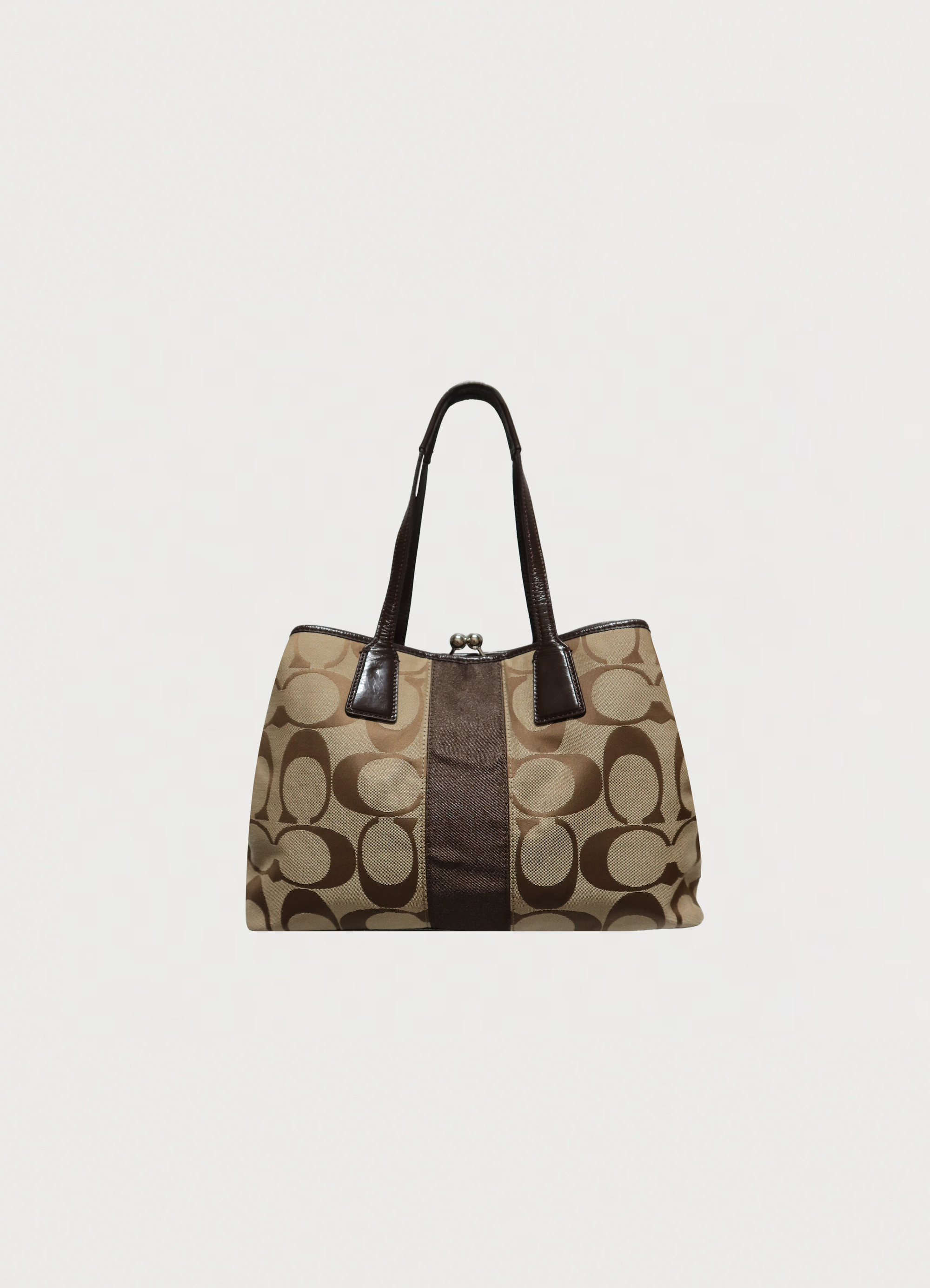 SIGNATURE STRIPE FRAMED KISSLOCK CARRYALL TOTE BAG