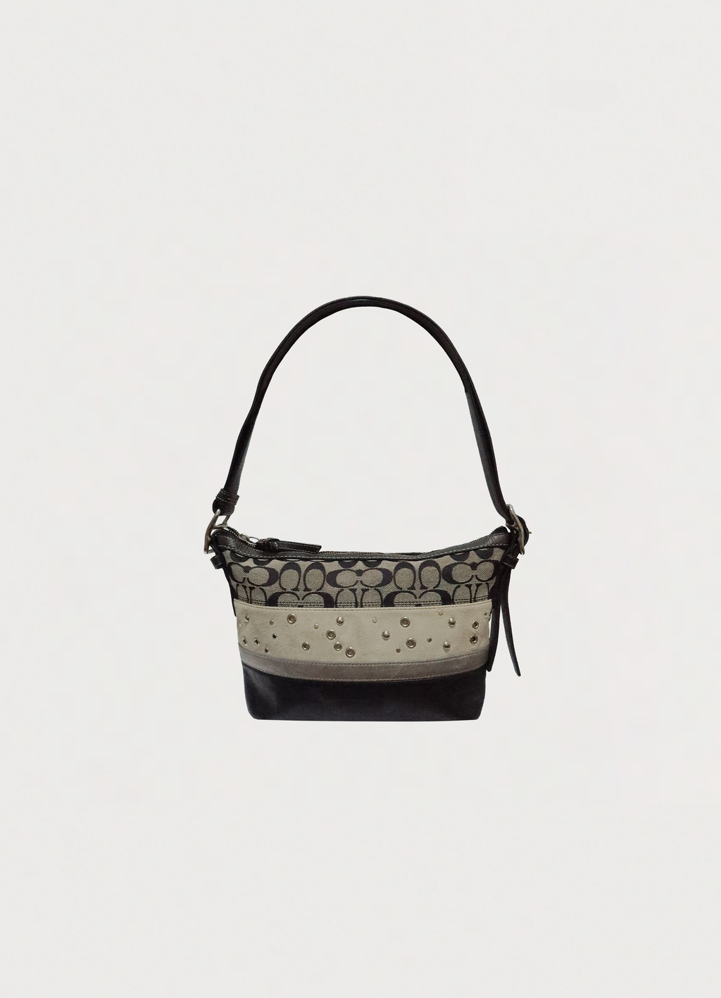 SIGNATURE PATCHWORK STUDDED SHOULDER BAG