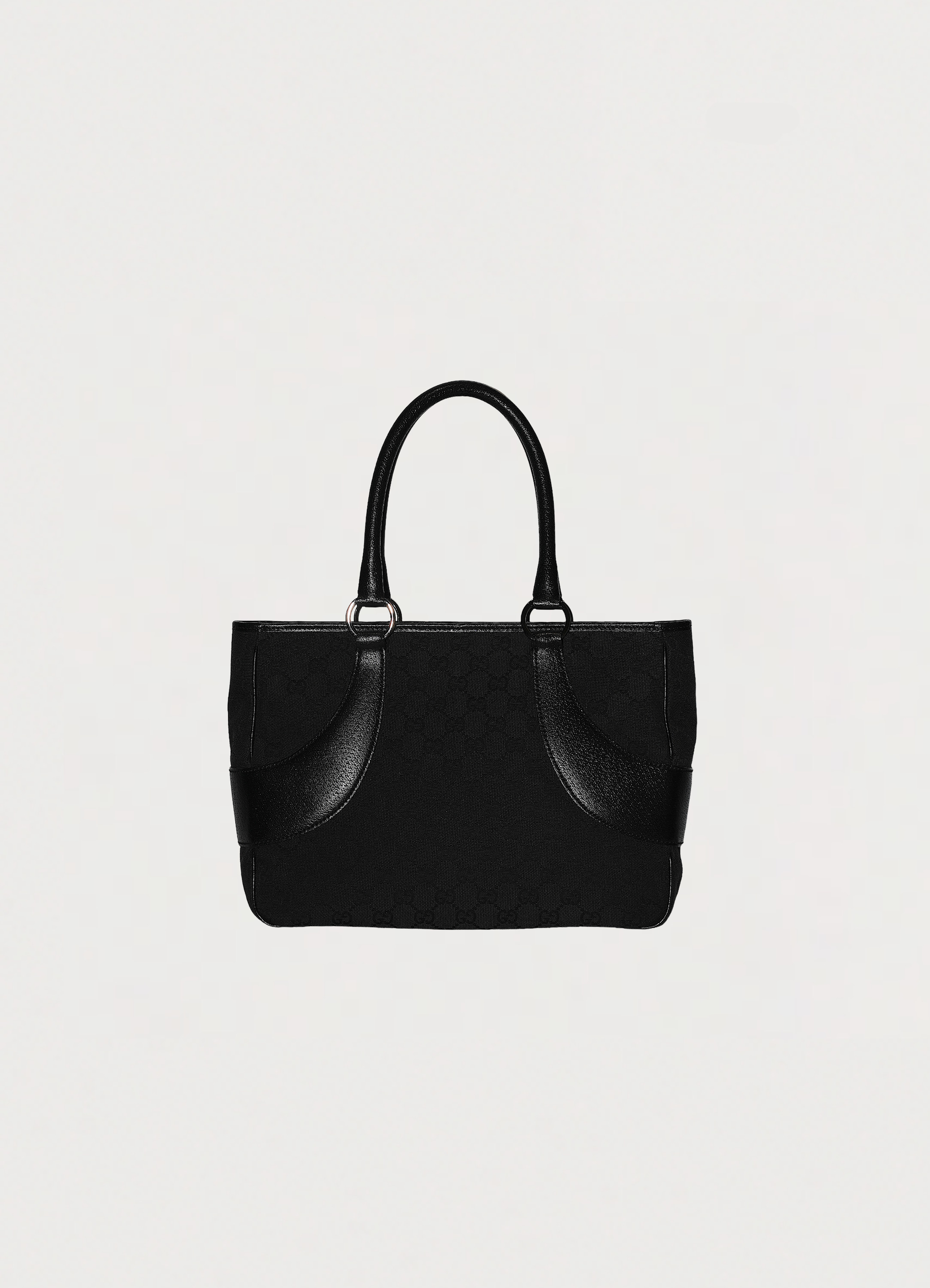 Gucci GG Canvas Tote Bag in black canvas with leather trim showing back view