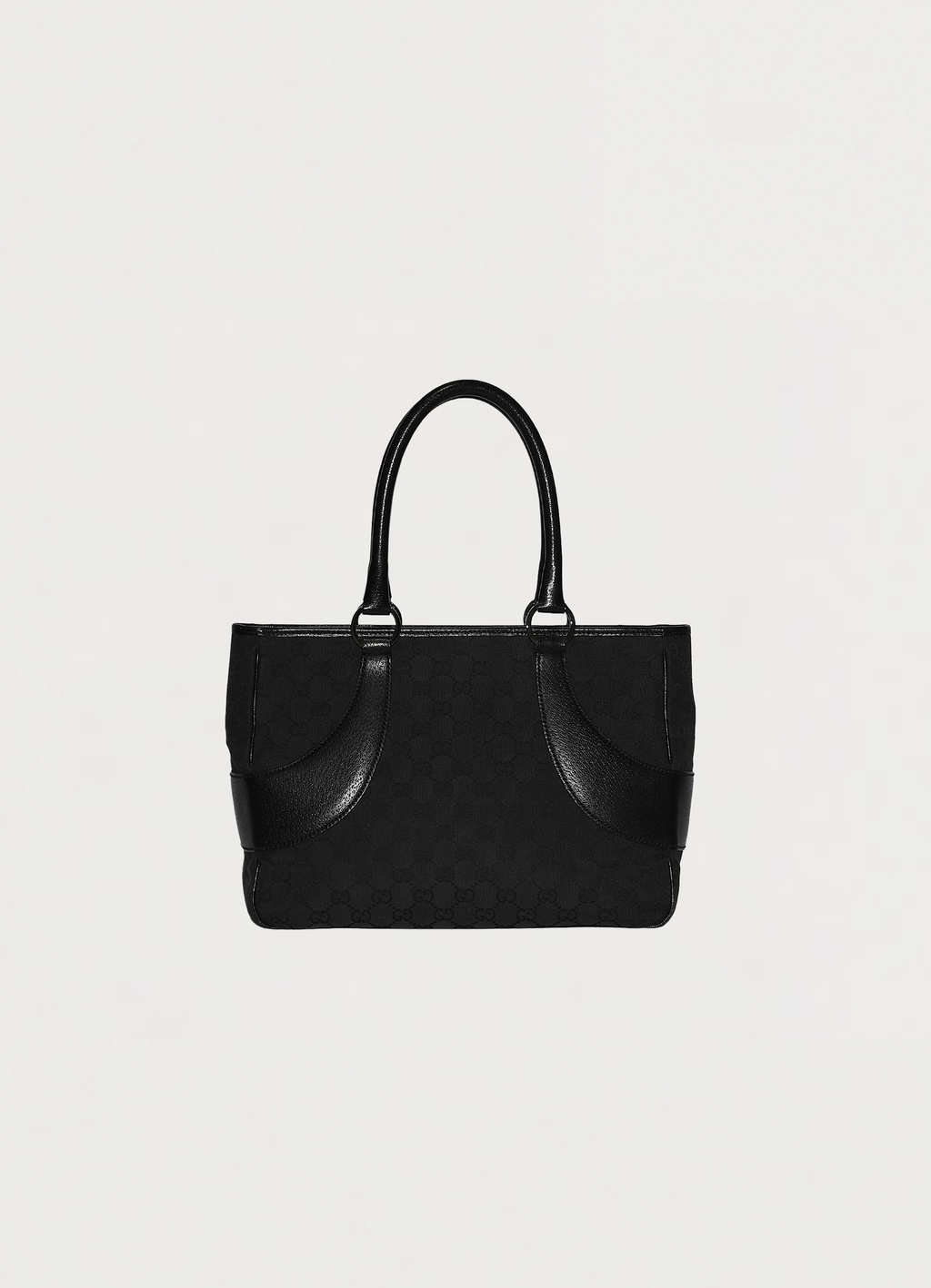 Gucci GG Canvas Tote Bag in black canvas with leather trim showing front