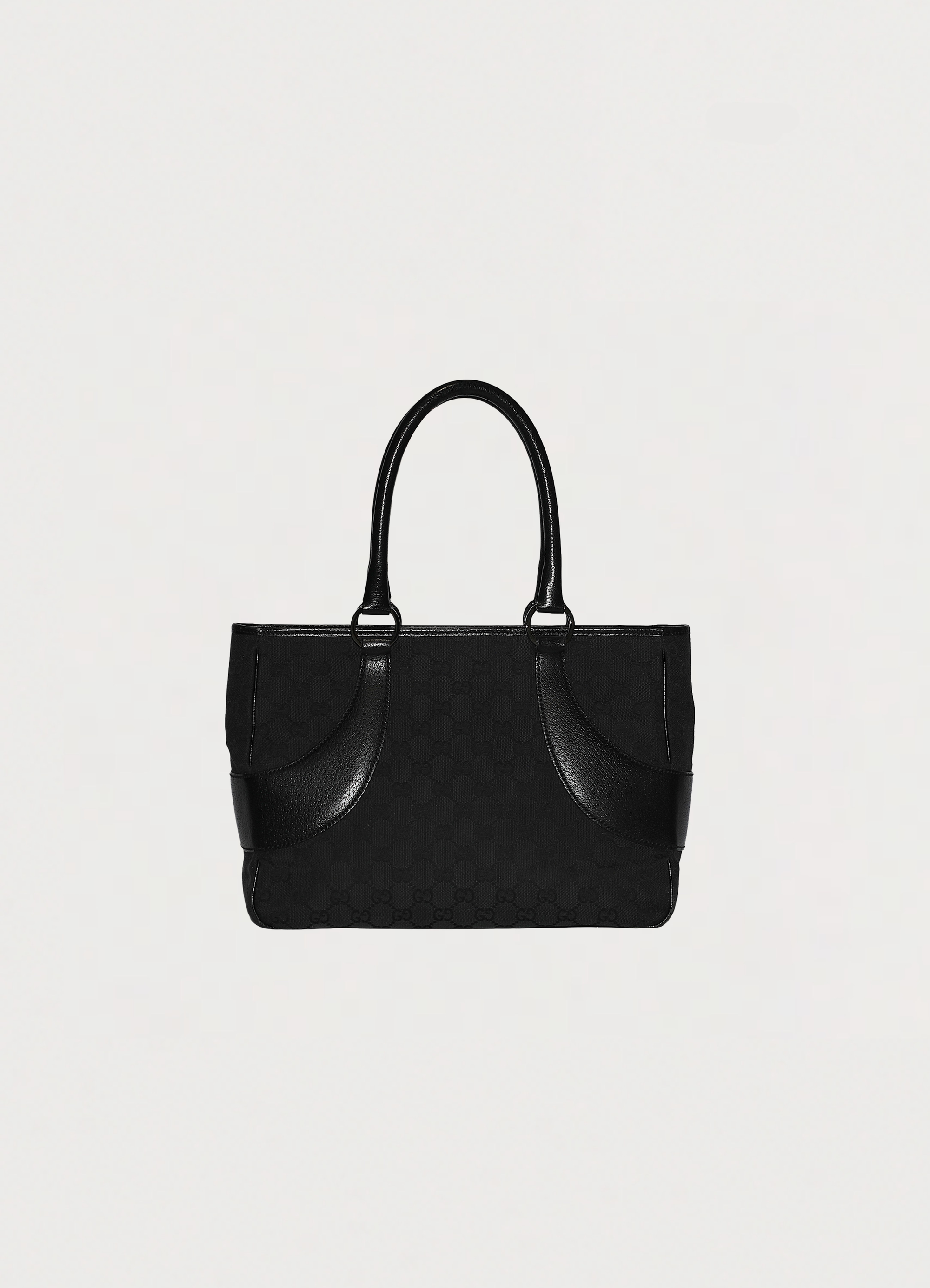 Gucci GG Canvas Tote Bag in black canvas with leather trim showing front