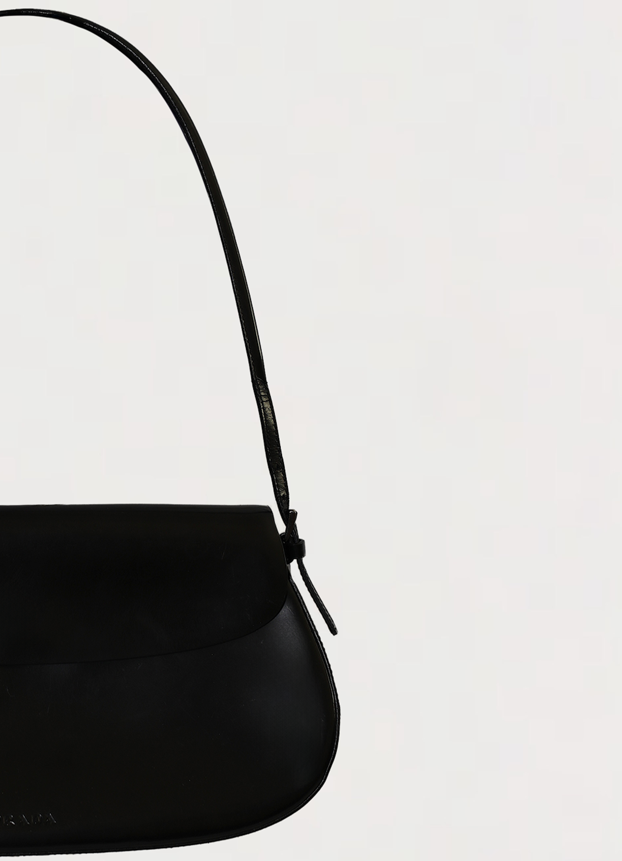 Vintage Prada Spazzolato Chic Shoulder Bag patent leather showing close up of left side