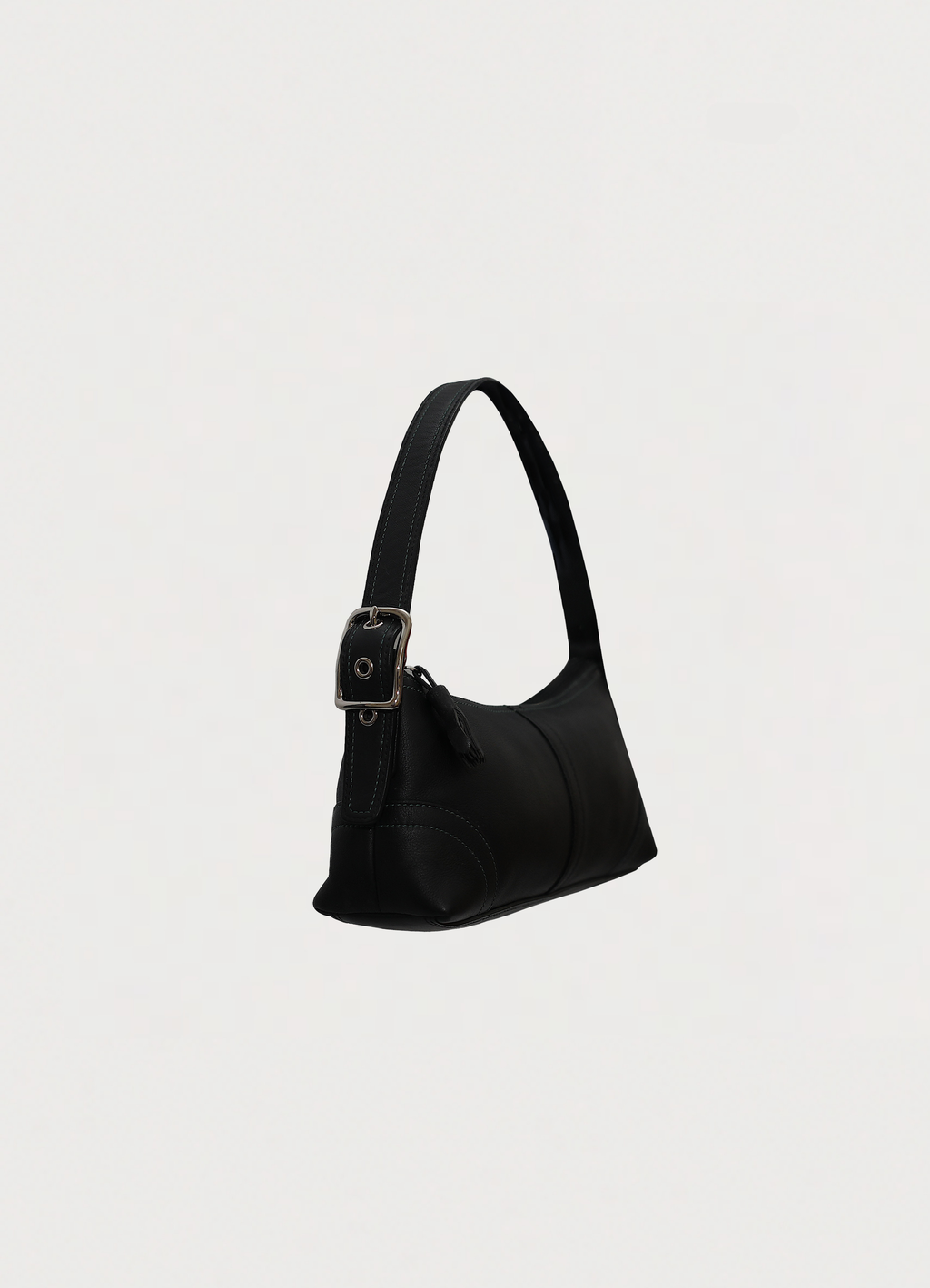 Vintage coach black east west demi leather baguette bag showing angled side