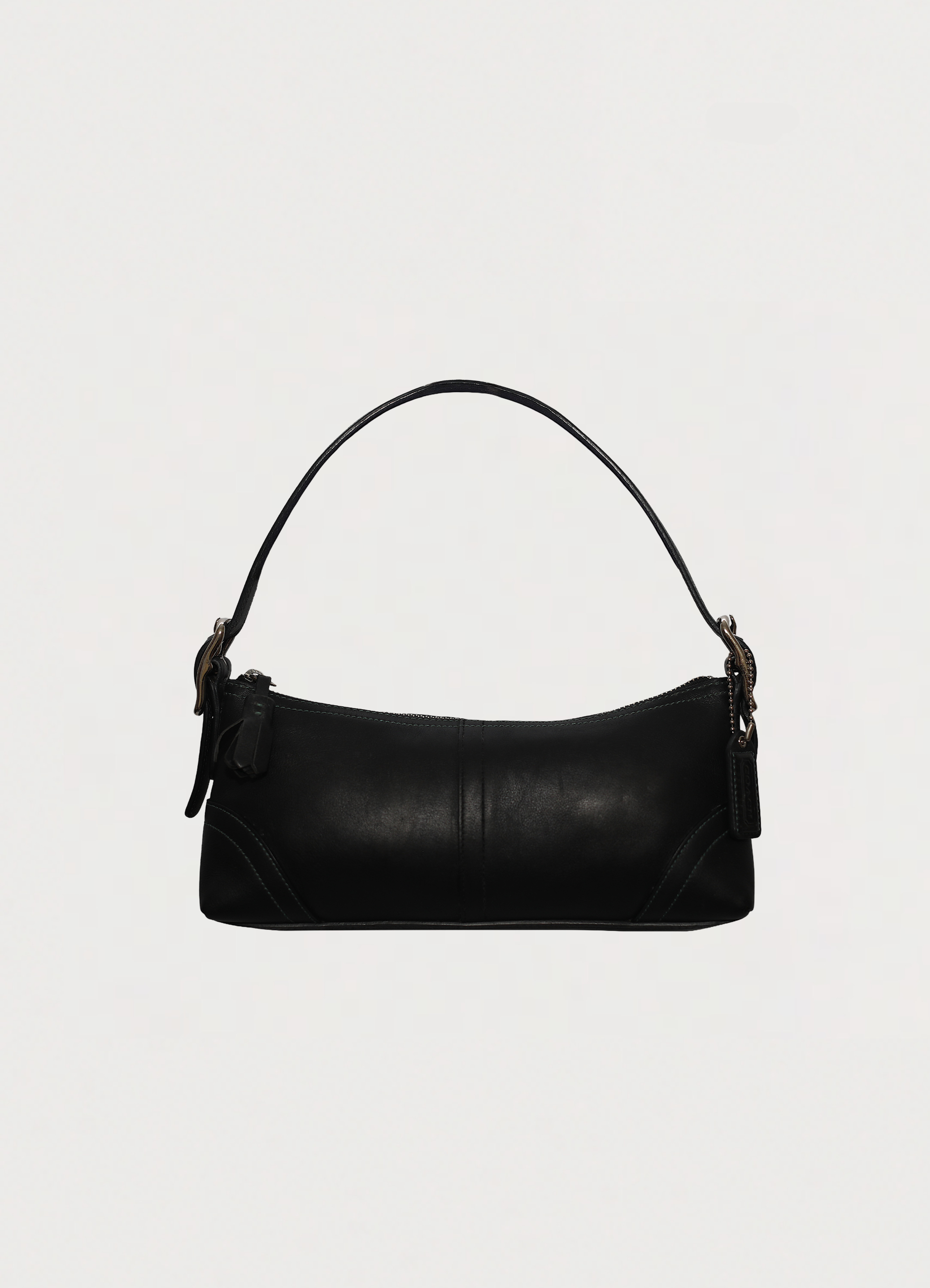 Vintage coach black east west demi leather baguette bag showing front