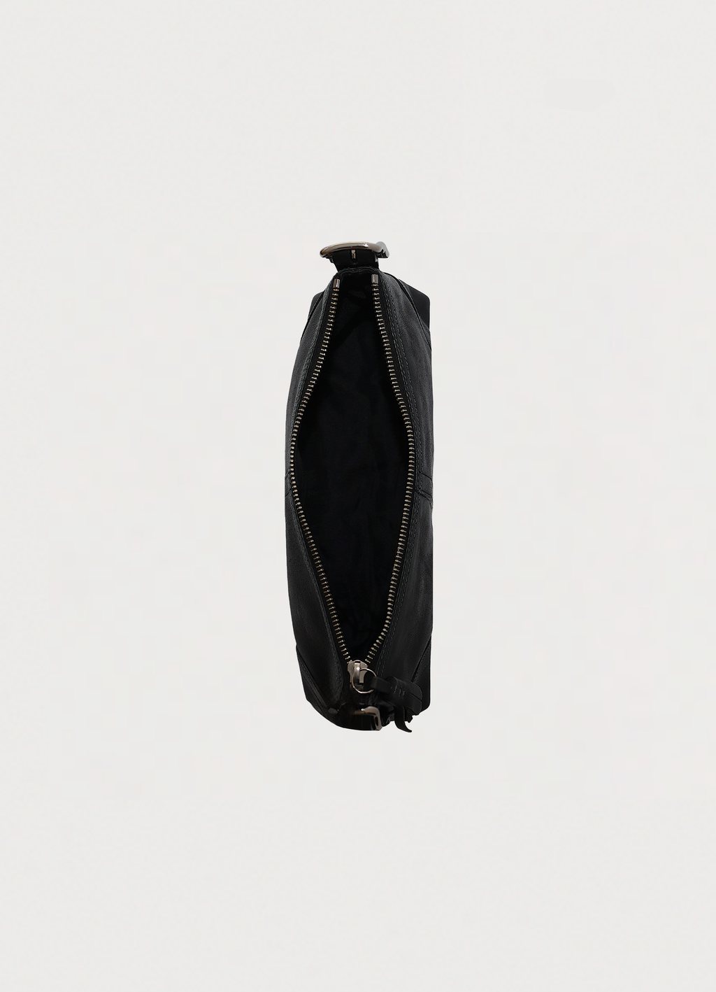 Vintage coach black east west demi leather baguette bag showing interior from top view down
