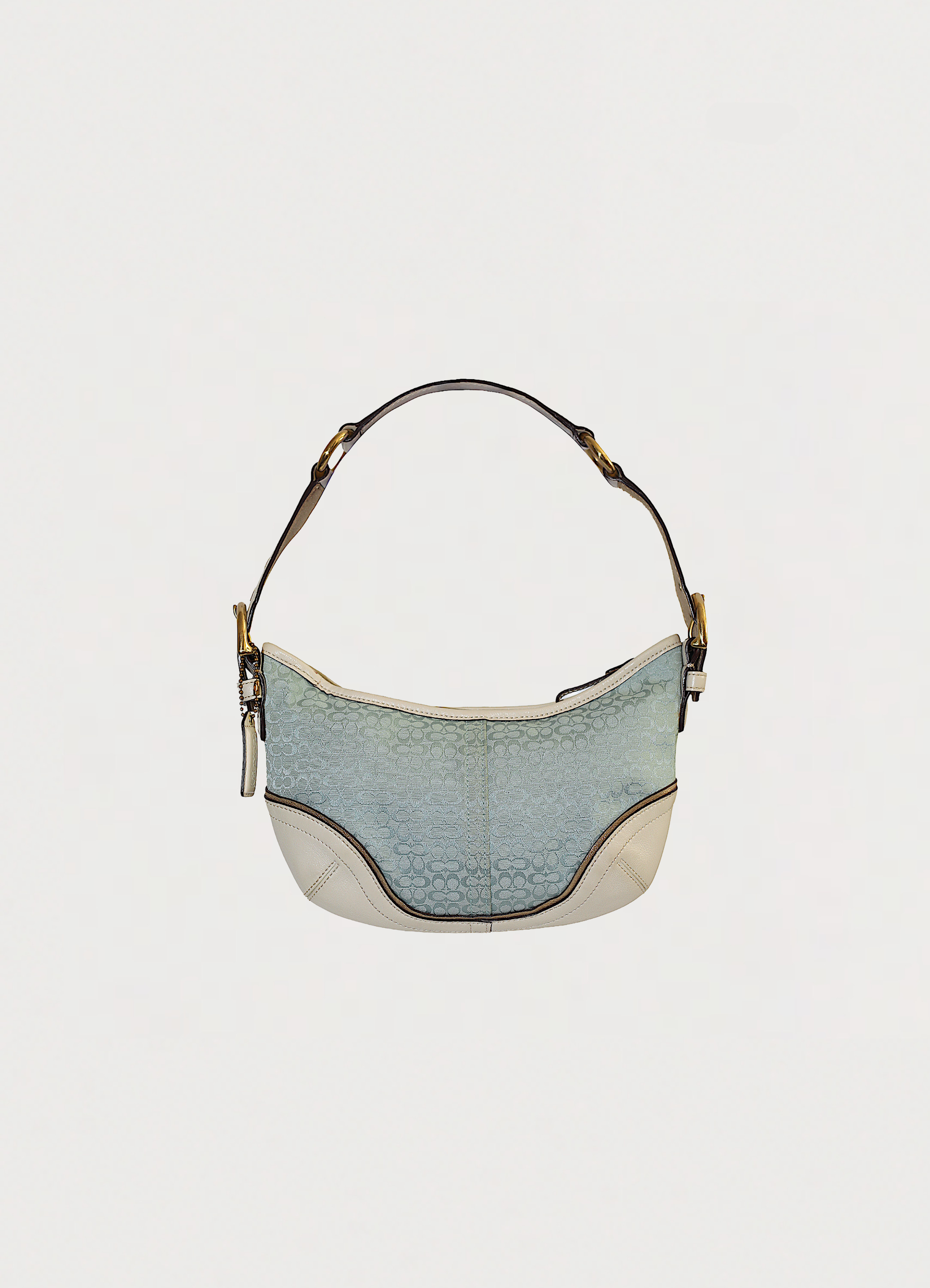 Vintage coach blue soho hobo monogram shoulder bag showing front 