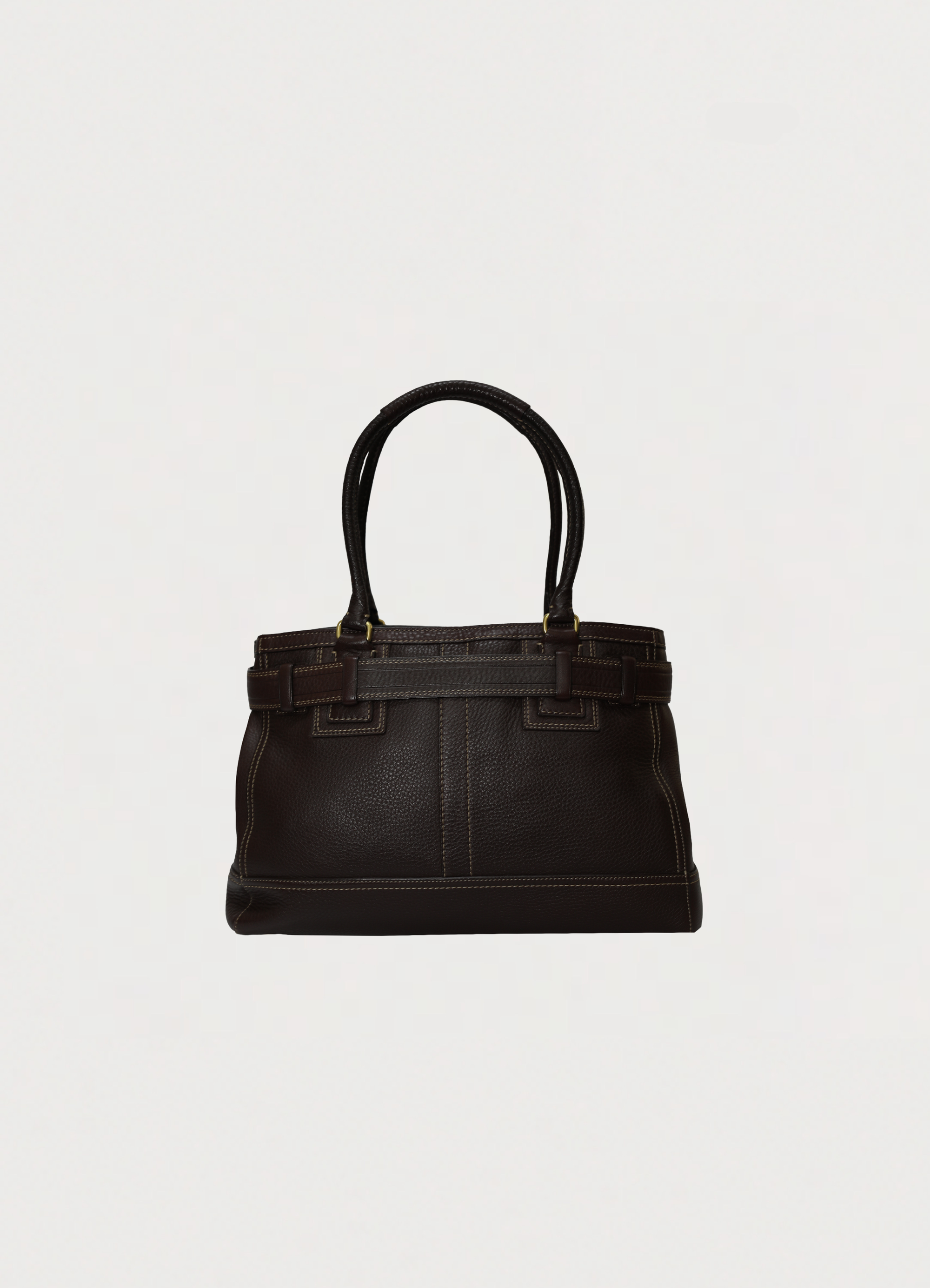 Vintage coach brown Hamptons leather carryall satchel bag showing back