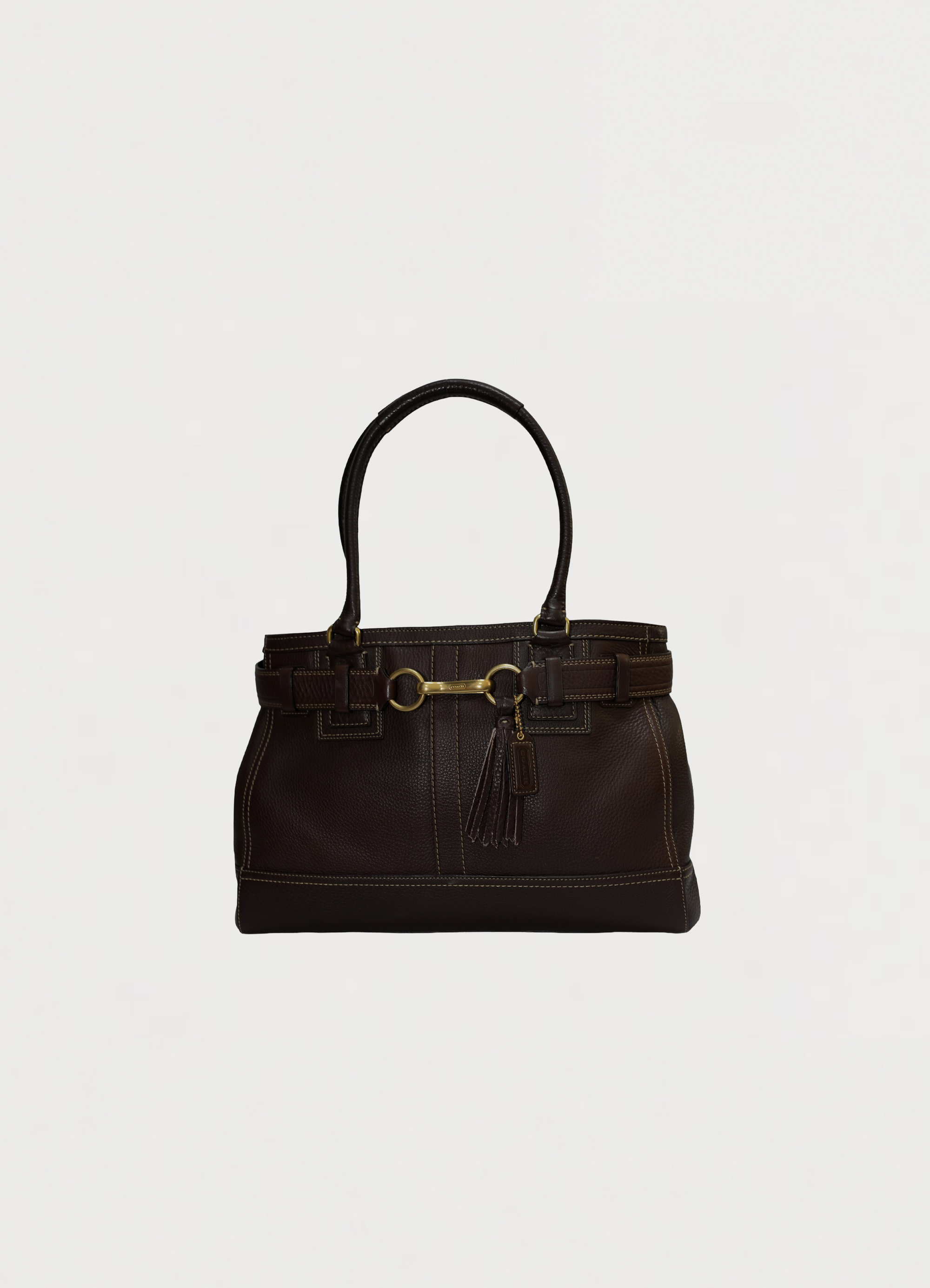 Vintage coach brown Hamptons leather carryall satchel bag showing front