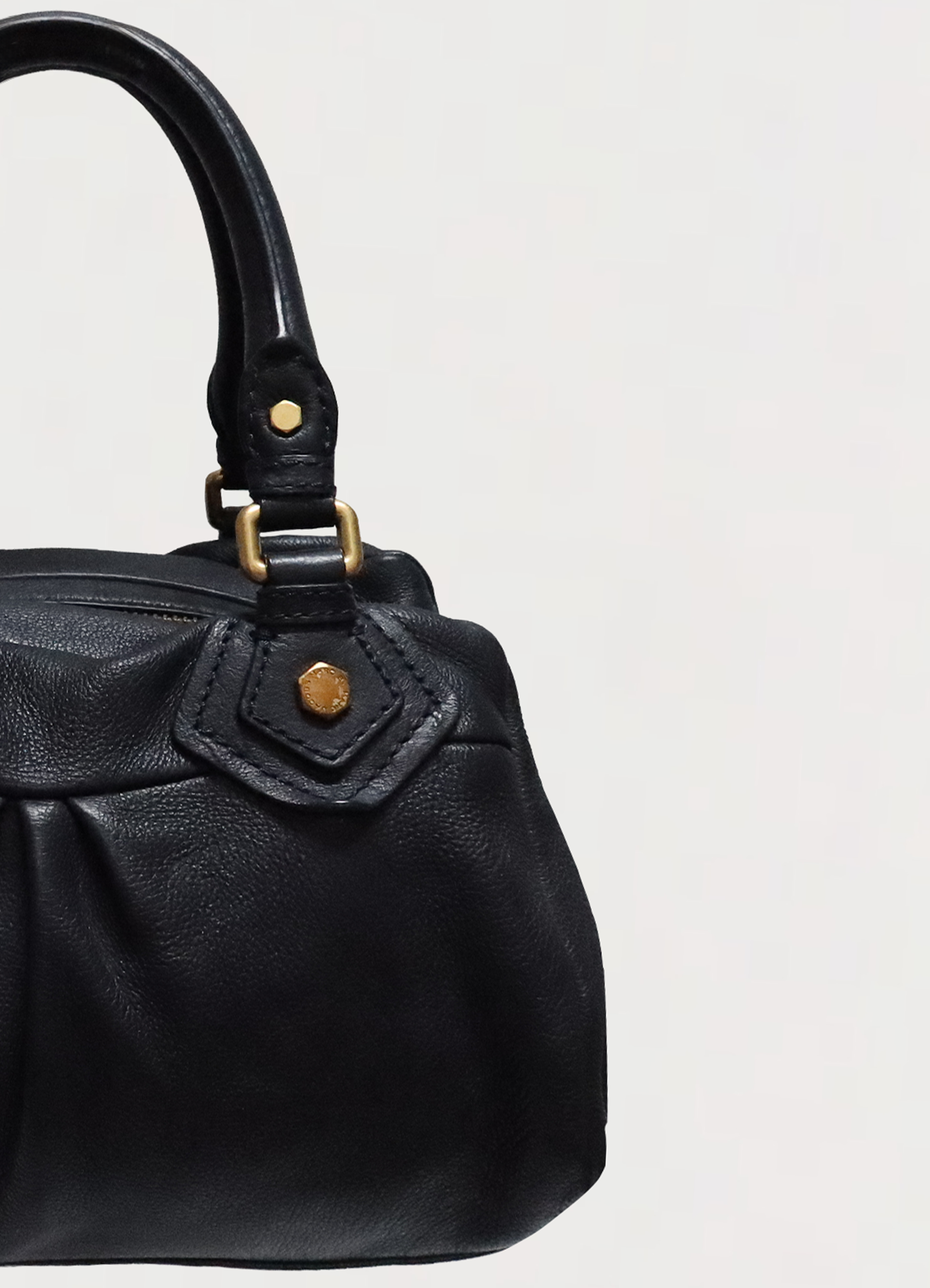 Vintage marc jacobs navy blue classic q baby groovee handbag showing close up of left side