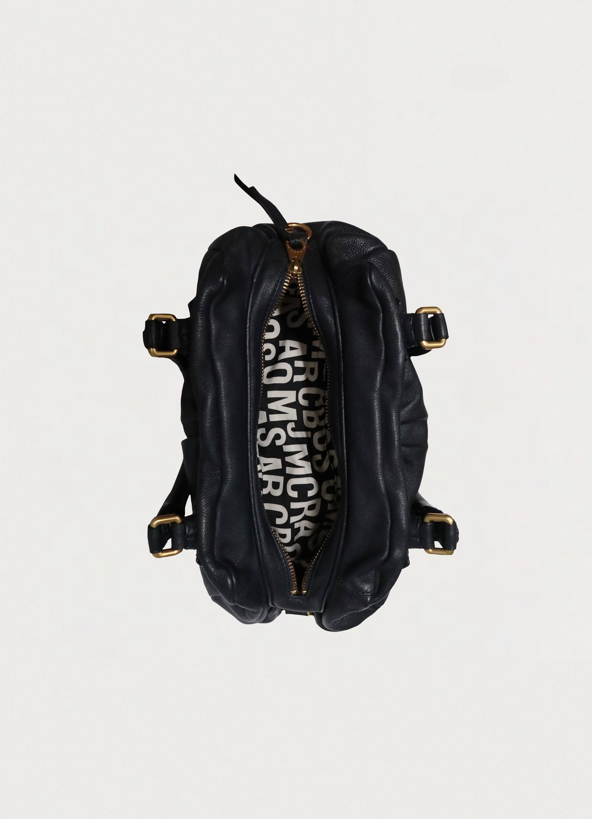Vintage marc jacobs navy blue classic q baby groovee handbag showing interior from top view down