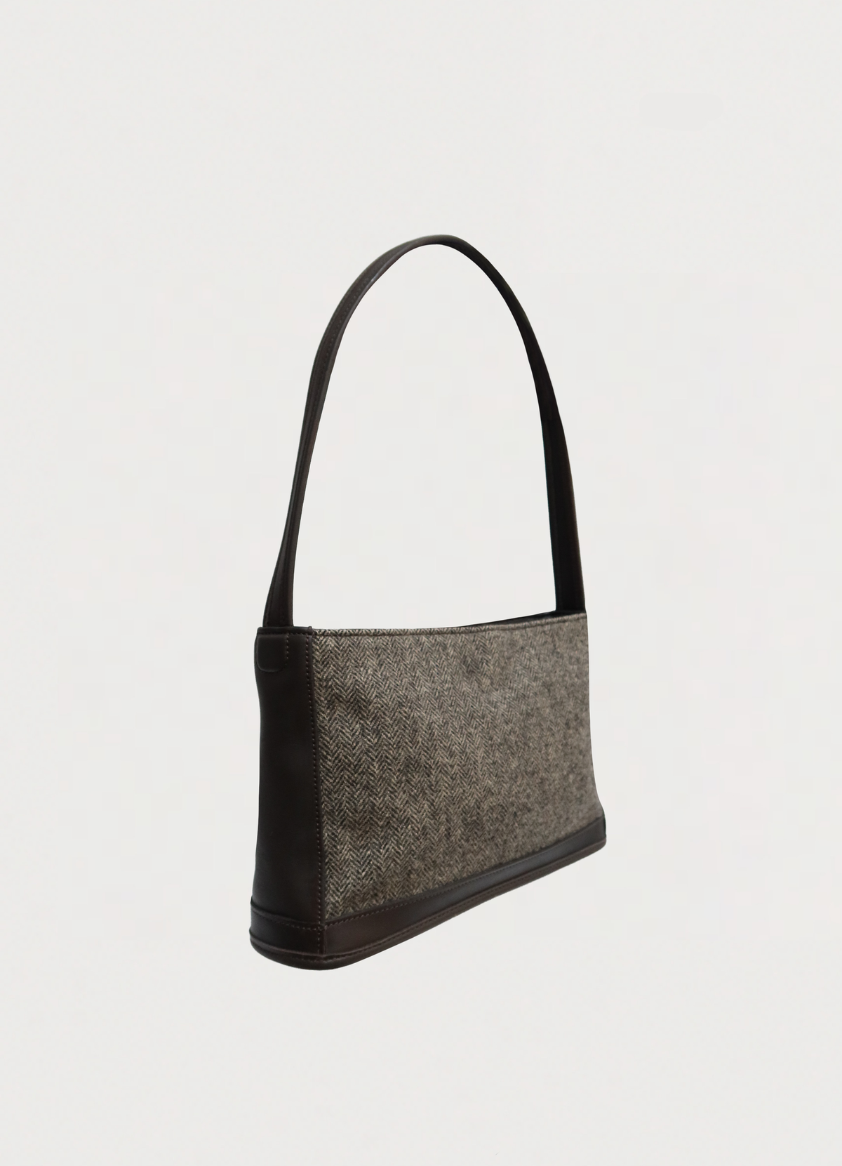 HERRINGBONE TWEED LEATHER SHOULDER BAG