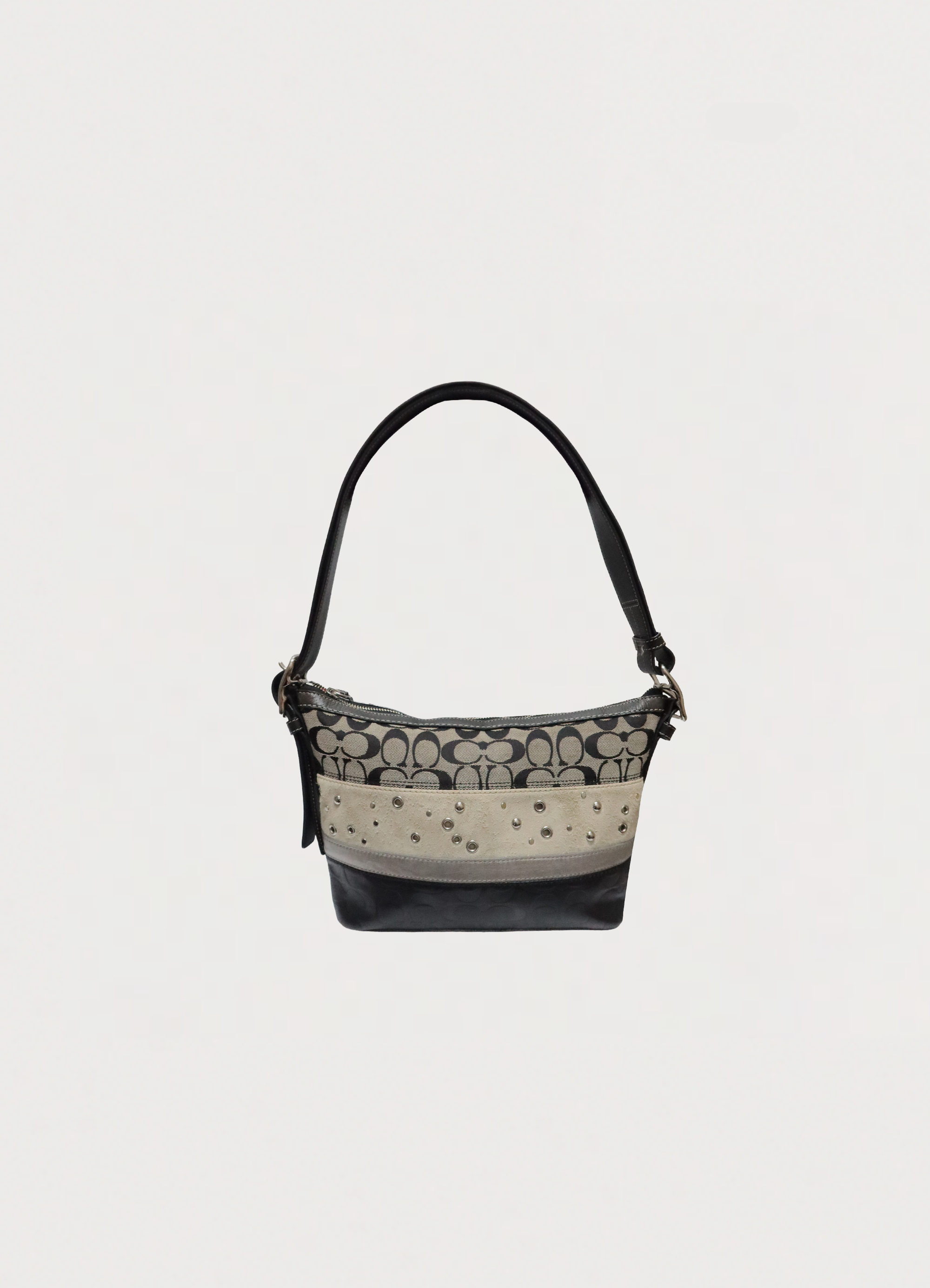 SIGNATURE PATCHWORK STUDDED SHOULDER BAG