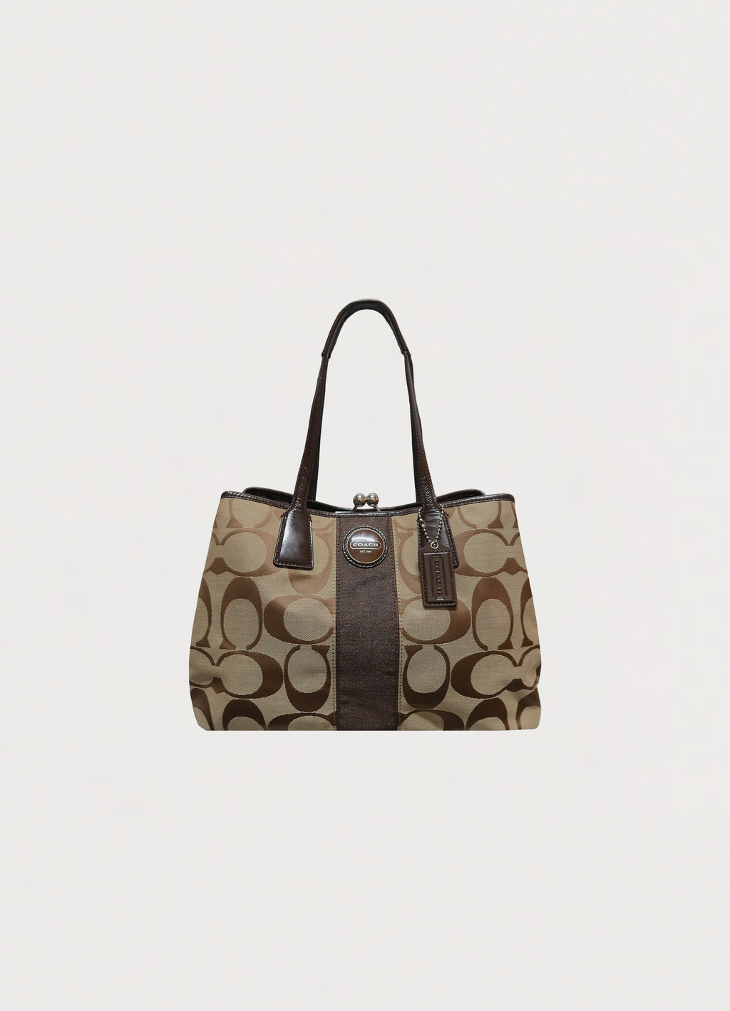 SIGNATURE STRIPE FRAMED KISSLOCK CARRYALL TOTE BAG
