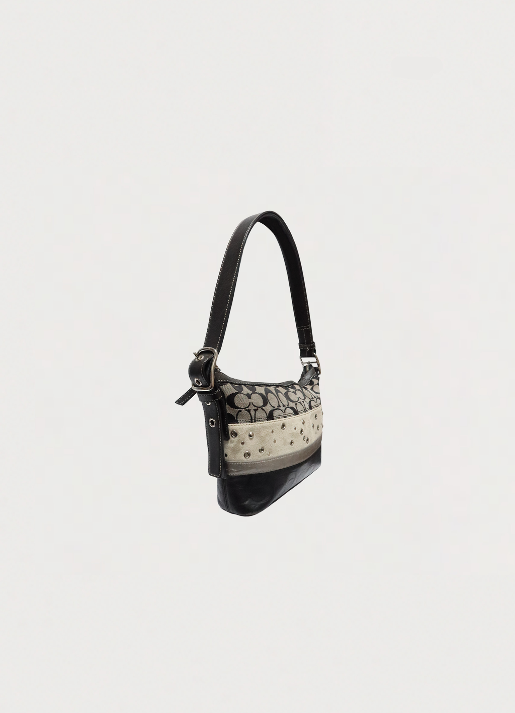 SIGNATURE PATCHWORK STUDDED SHOULDER BAG