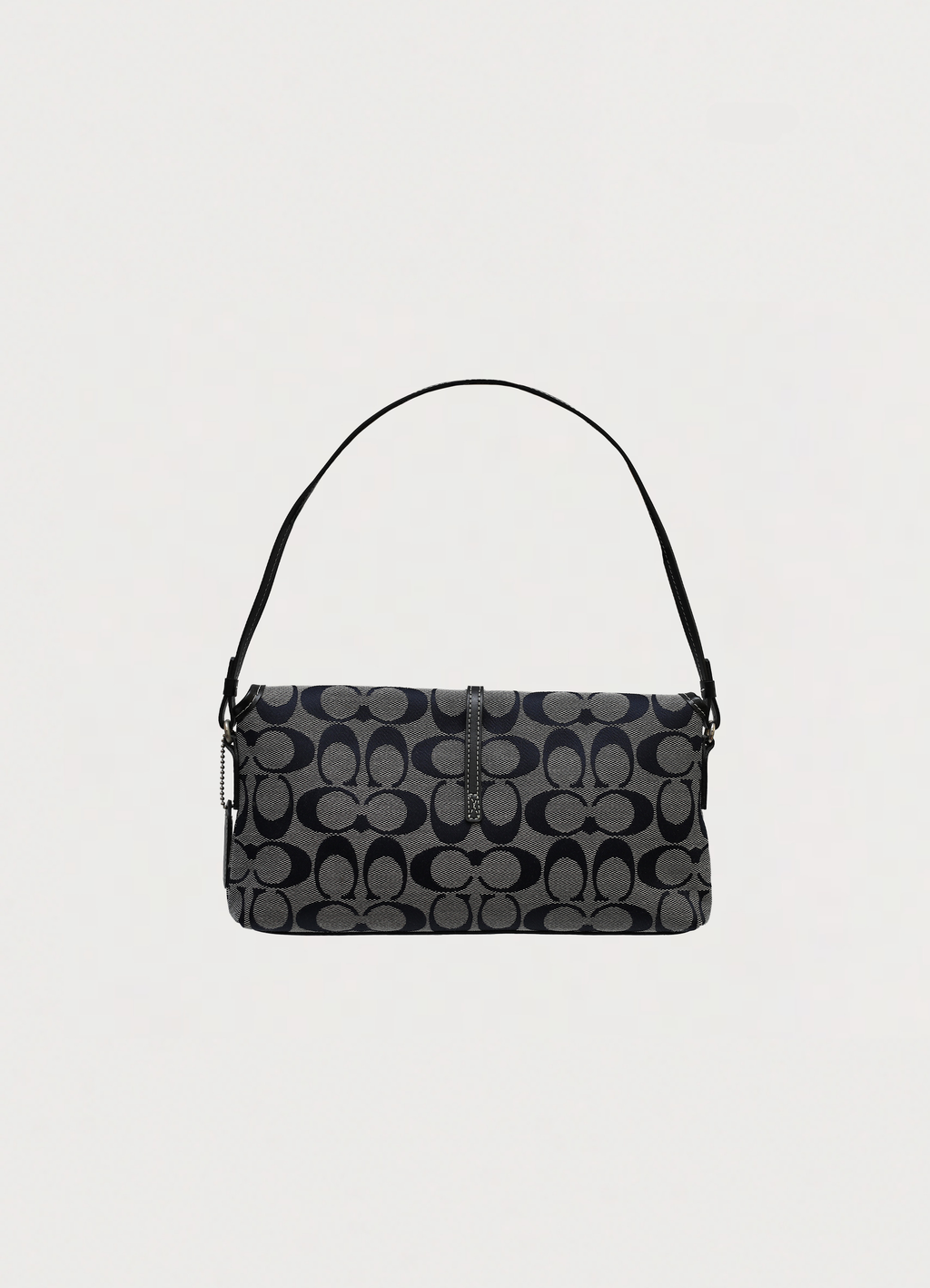 Coach signature demi flap bag in black and grey canvas back view