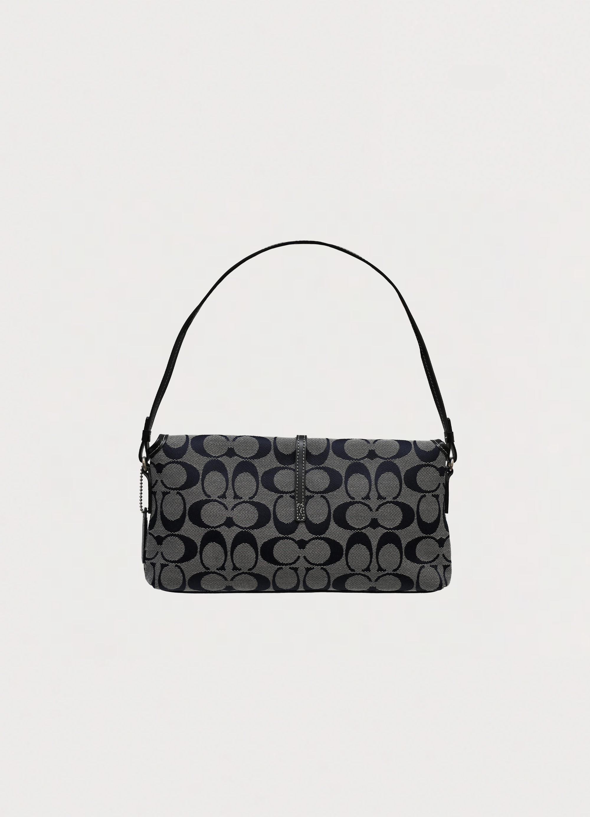 Coach signature demi flap bag in black and grey canvas back view