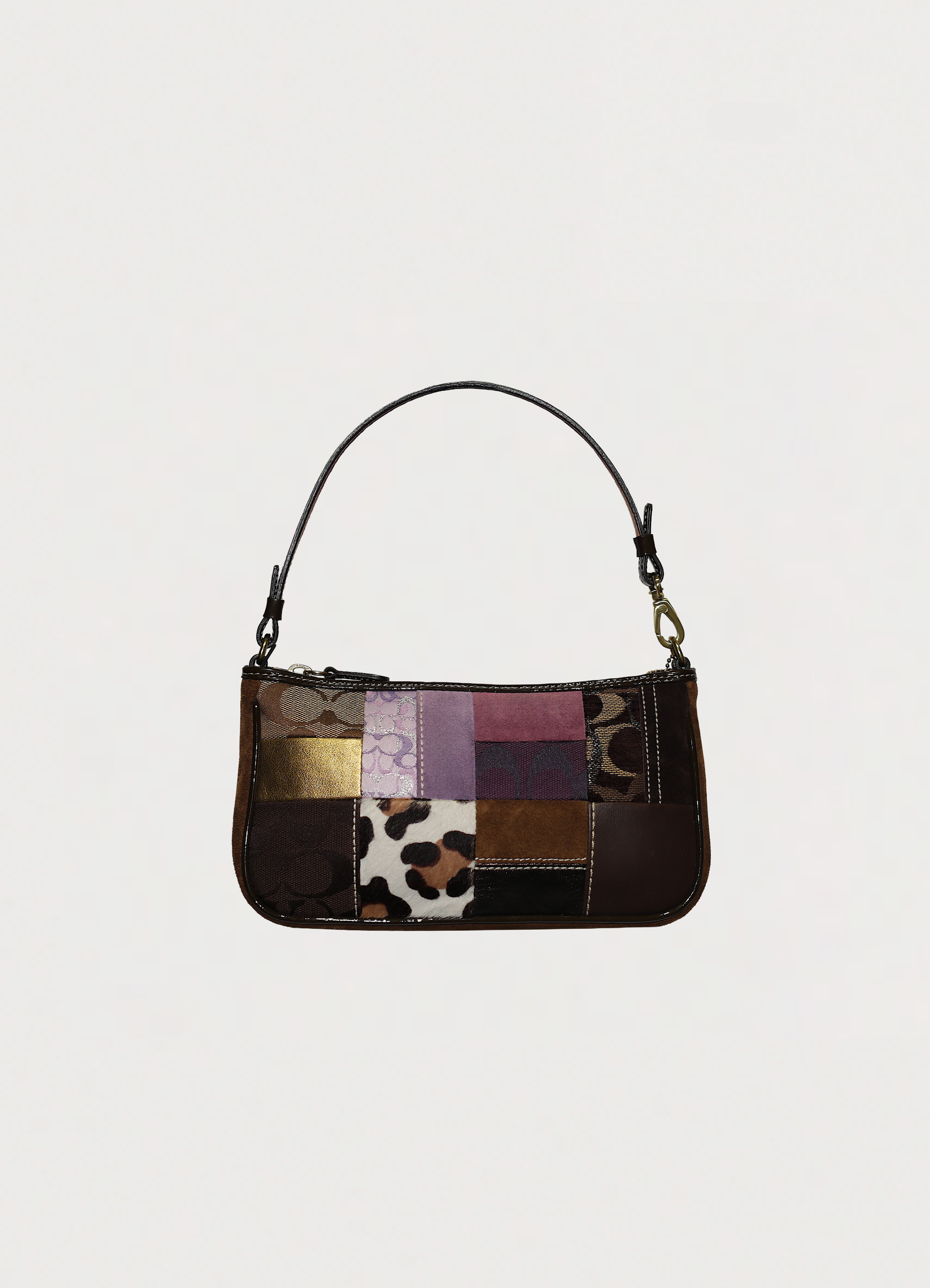 Coach legacy patchwork demi pochette handbag in multi patchwork print showing back
