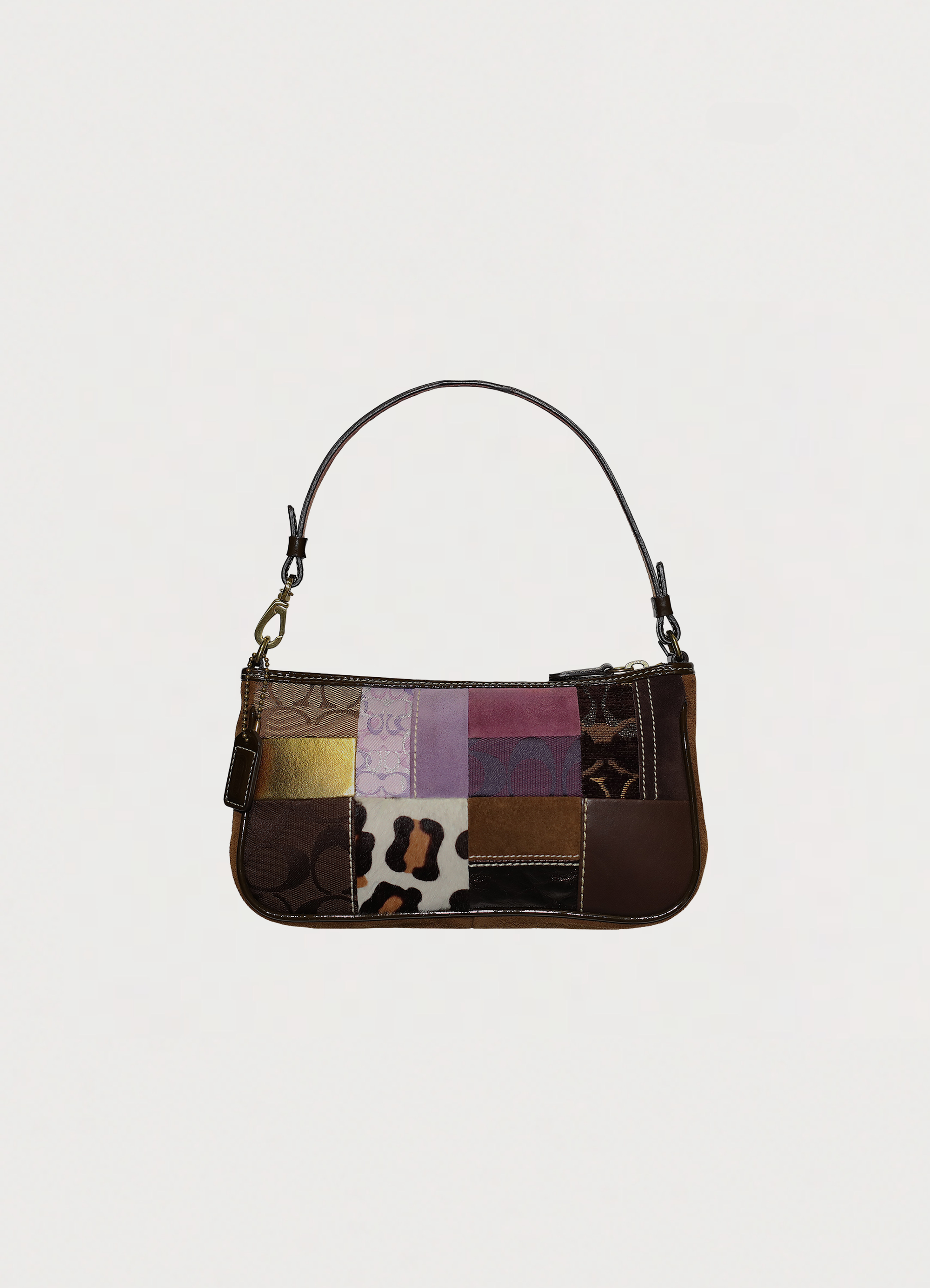 Coach legacy patchwork demi pochette handbag in multi patchwork print showing front