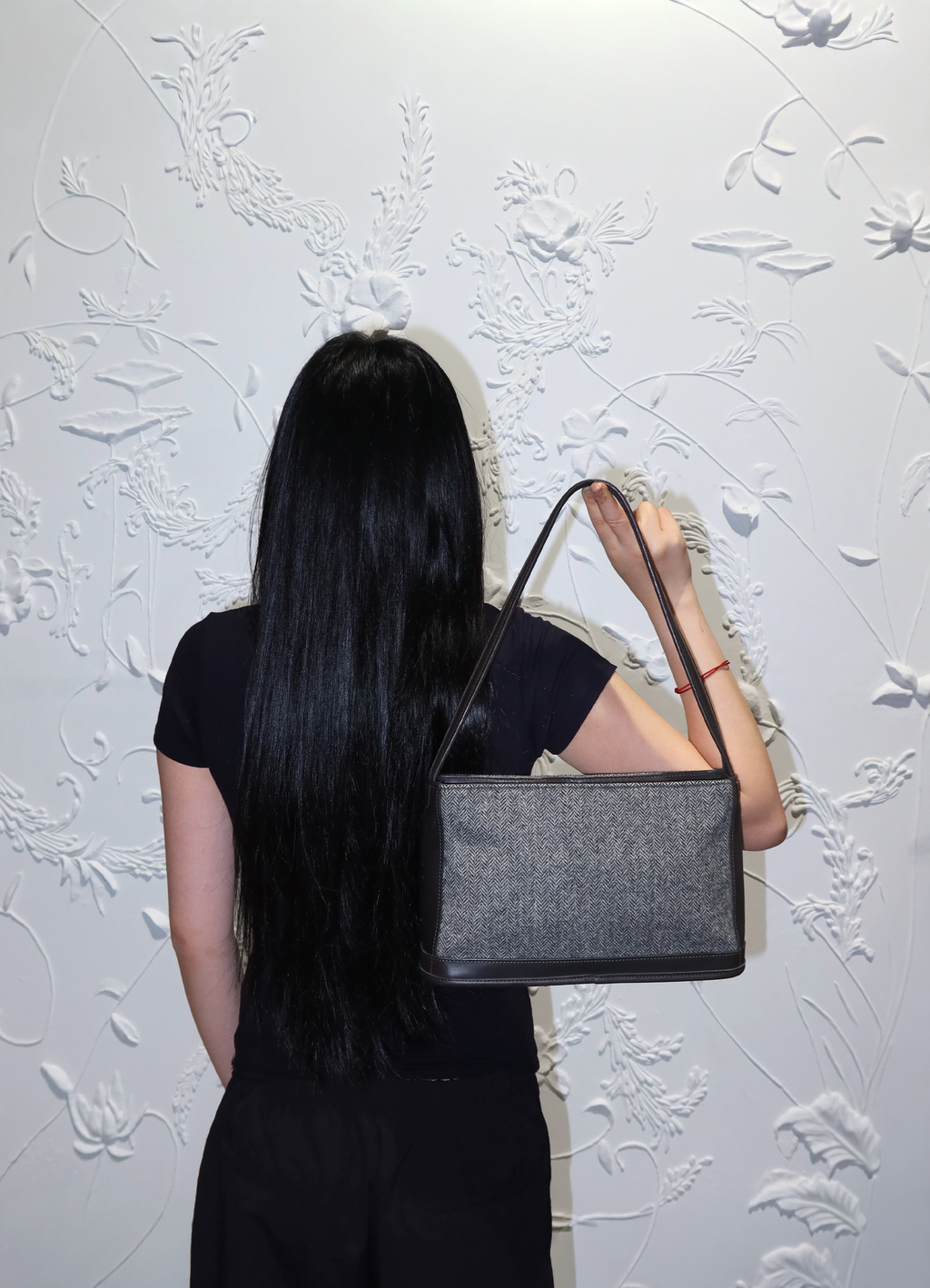 HERRINGBONE TWEED LEATHER SHOULDER BAG