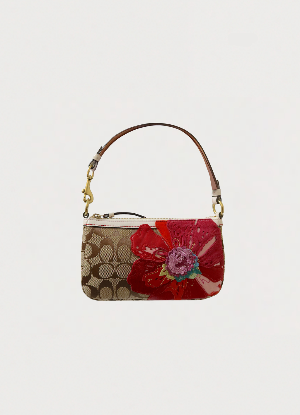 POPPY FLOWER APPLIQUE DEMI SHOULDER BAG