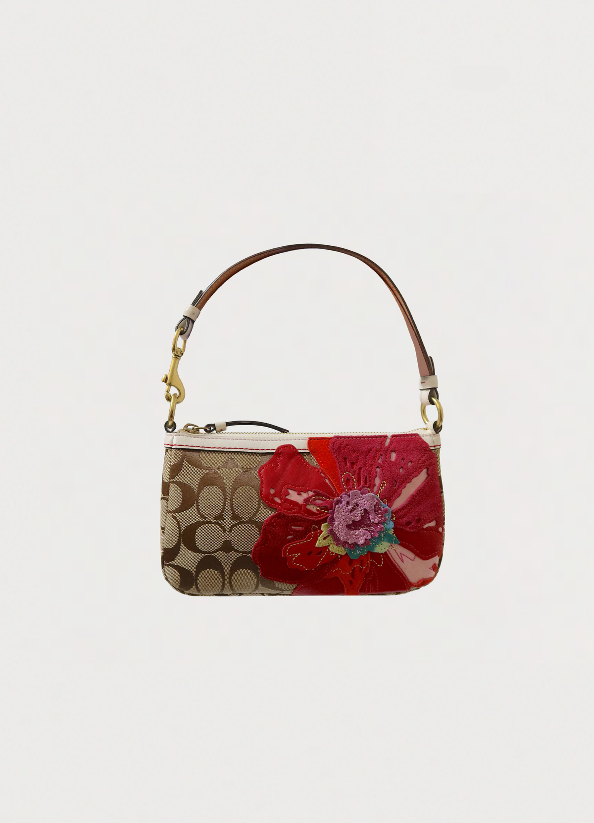 POPPY FLOWER APPLIQUE DEMI SHOULDER BAG