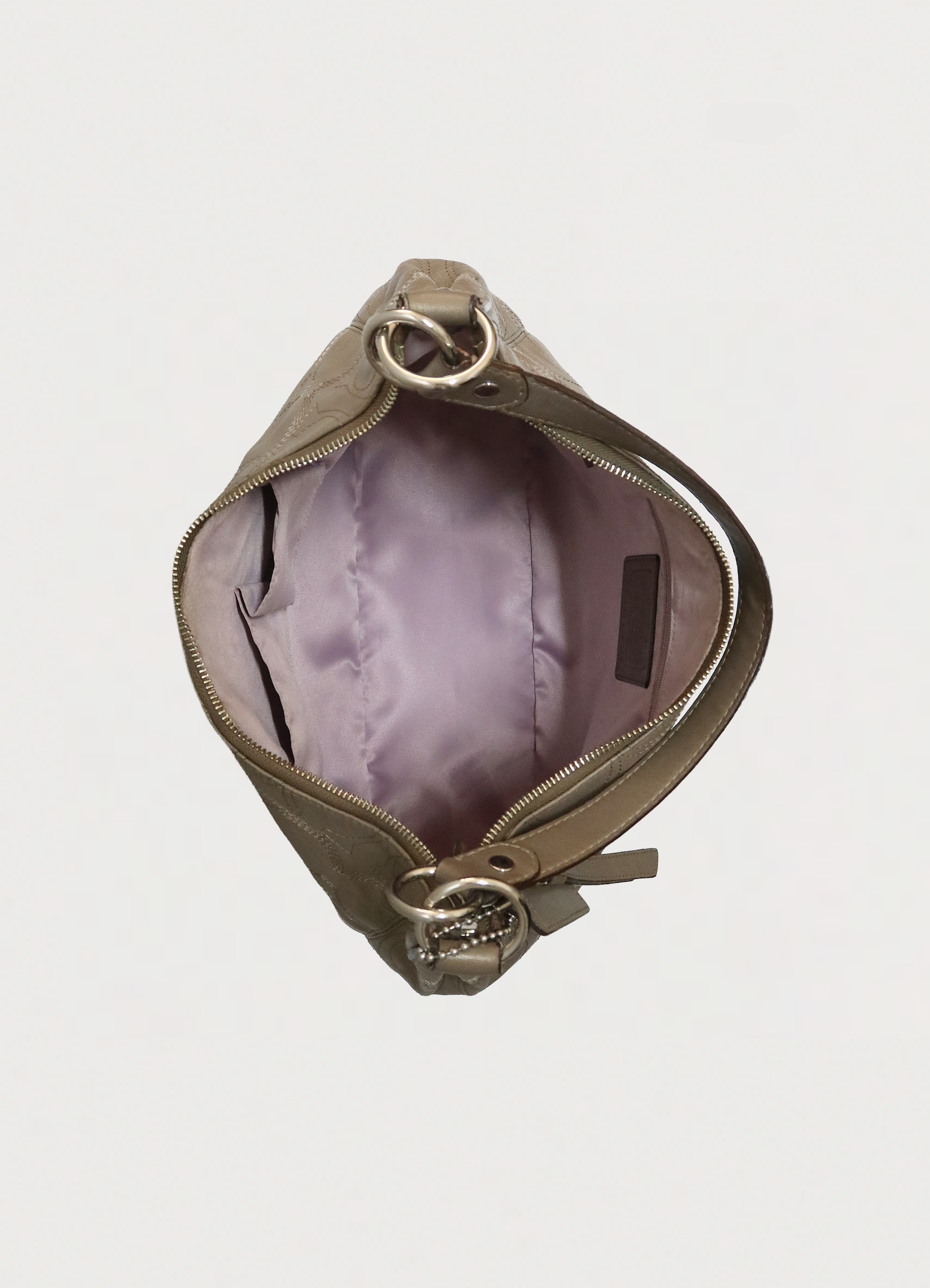 STITCHED SIGNATURE METALLIC HOBO SHOULDER BAG