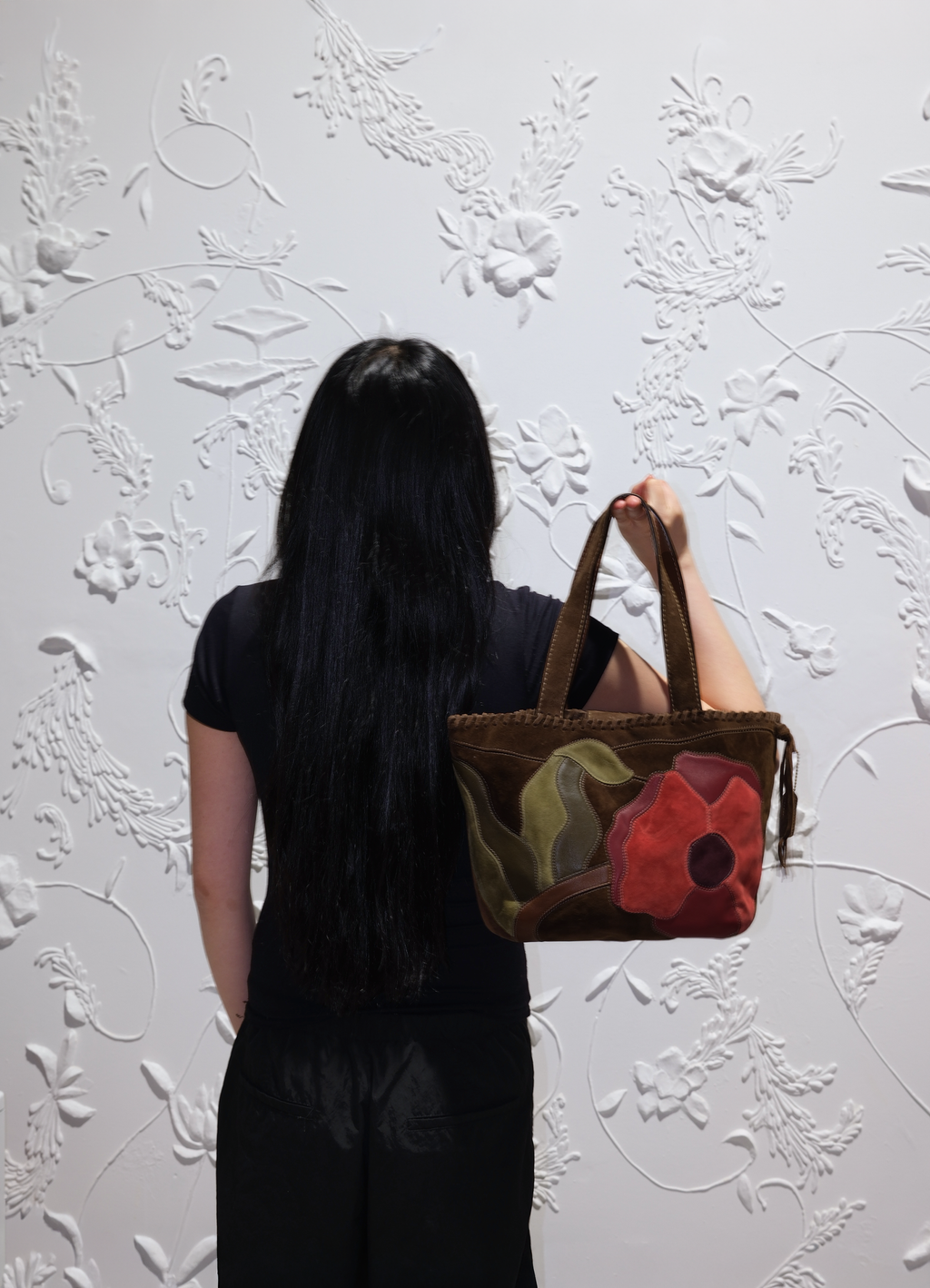 POPPIES FOR PEACE SUEDE TOTE BAG