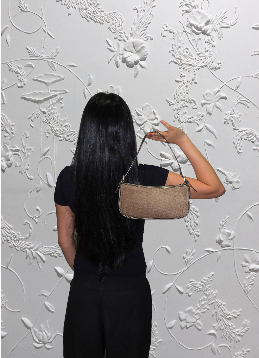 C MACADAM MONOGRAM SUEDE SHOULDER BAG