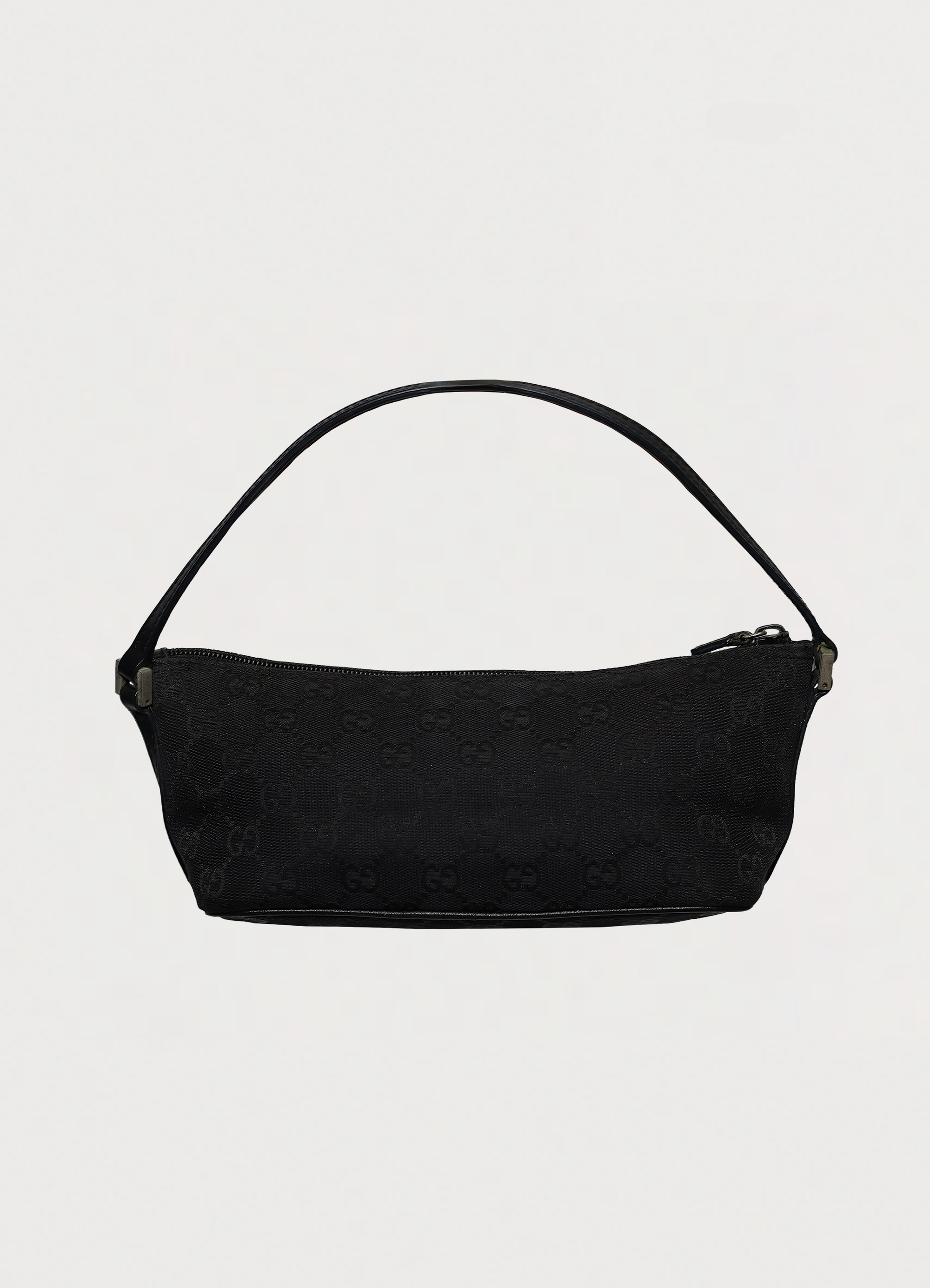 GG monogram boat back in black signature canvas with leather trim showing back