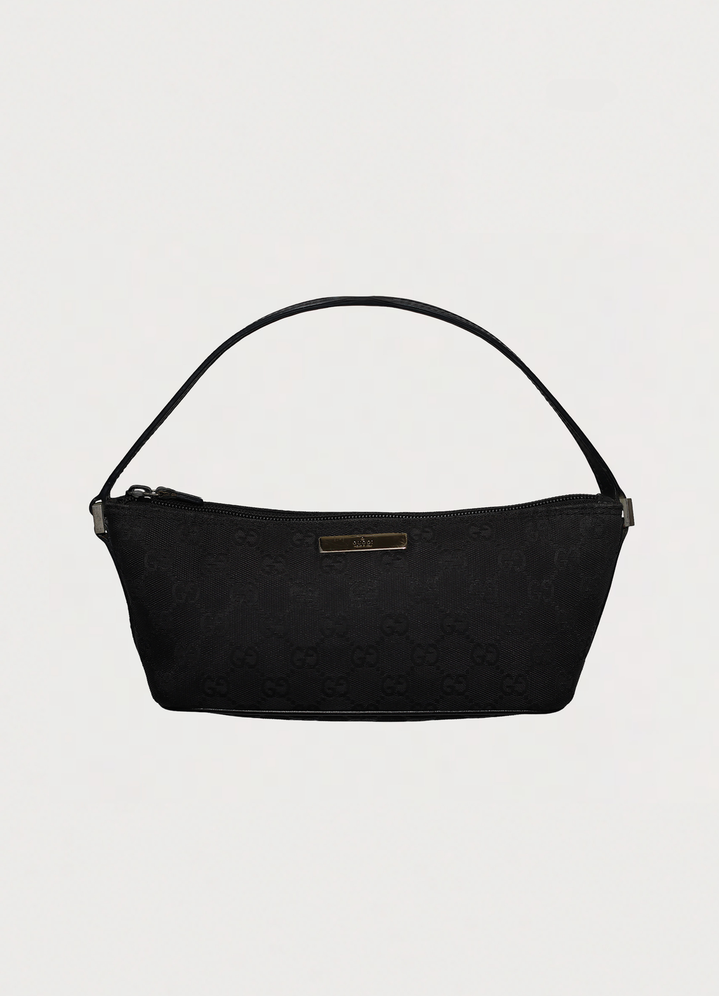 GG monogram boat back in black signature canvas with leather trim showing front
