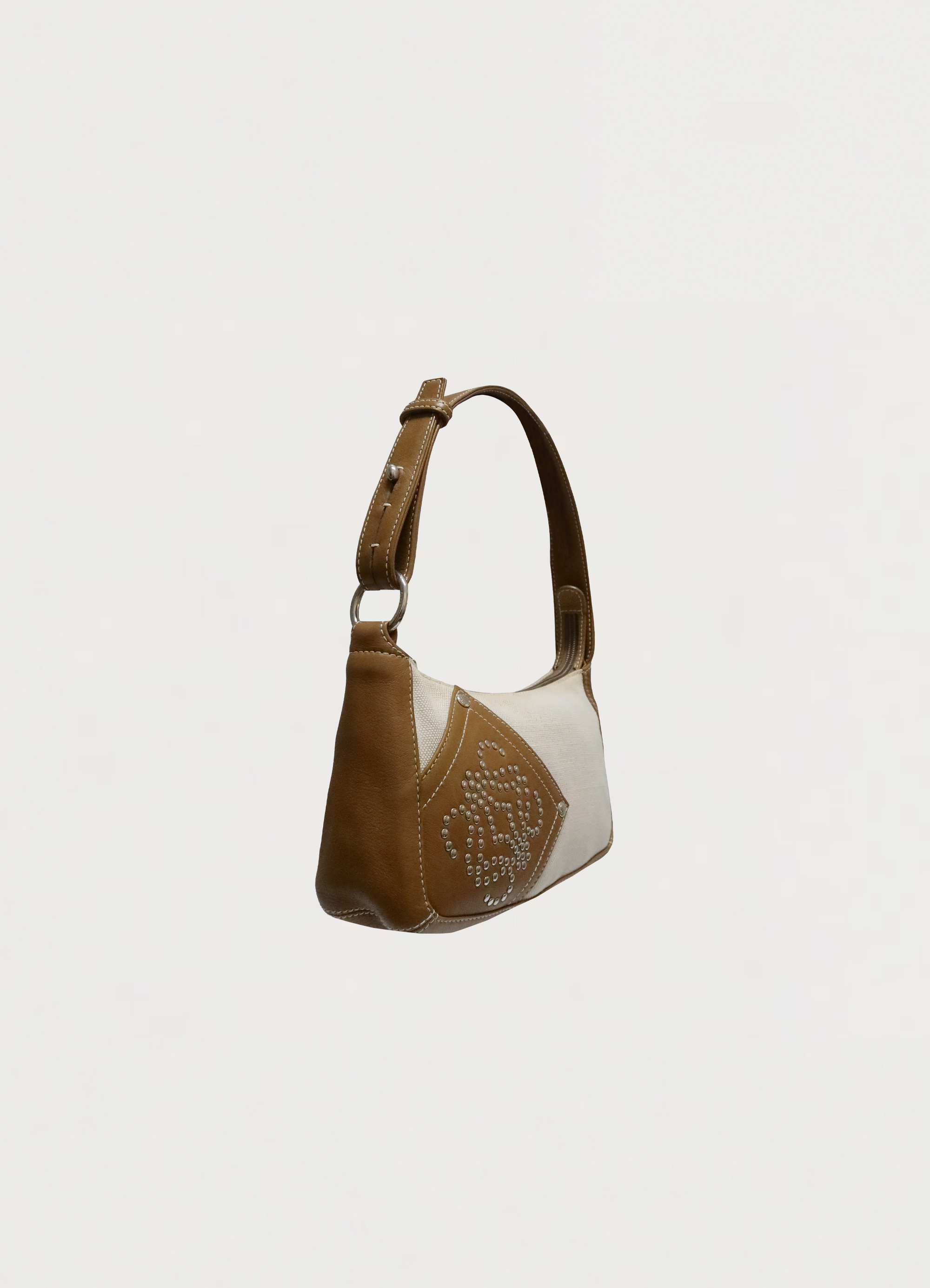 Loewe Anagram mini pochette in cream canvas angled side view