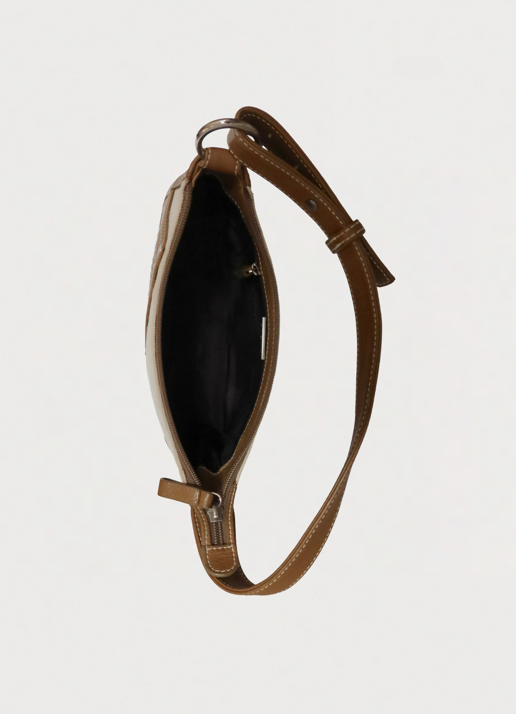 Top view of Loewe canvas pochette showing interior compartment and zipper