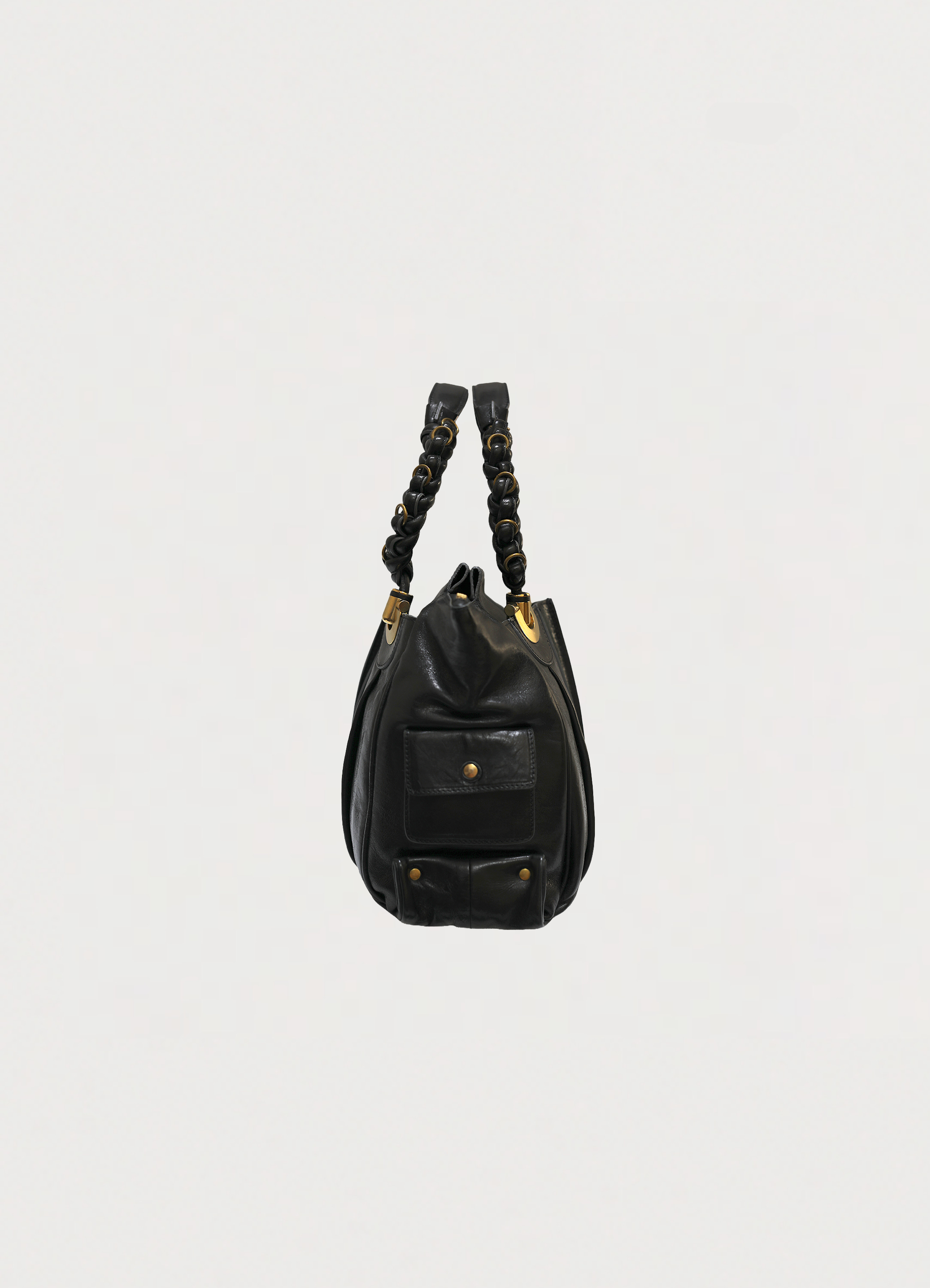Vintage Chloé Héloïse tote bag in black leather showing left side