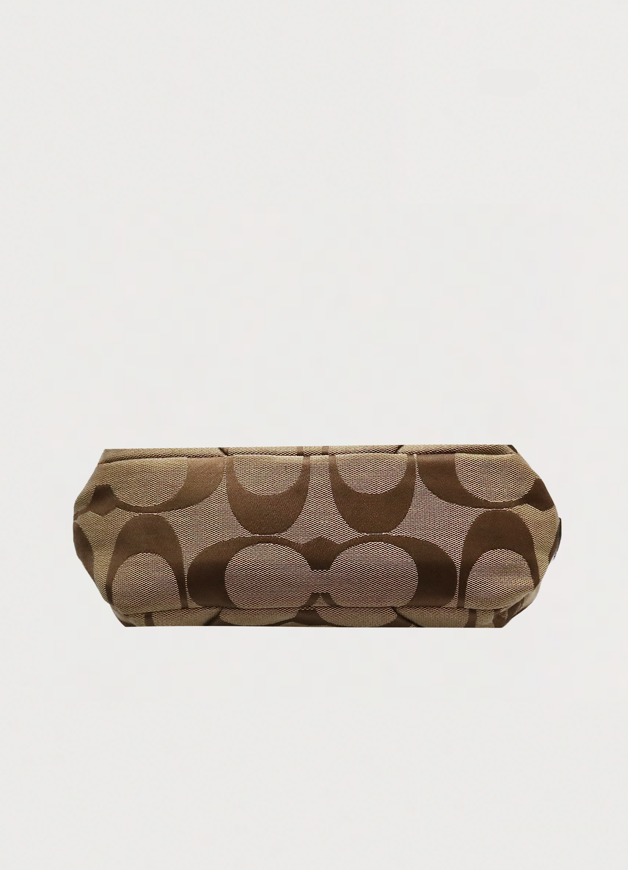 Base view of Coach Bleecker signature hobo bag in khaki canvas