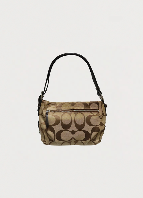 Vintage Coach Bleecker signature hobo bag in khaki canvas with brown leather trim front view