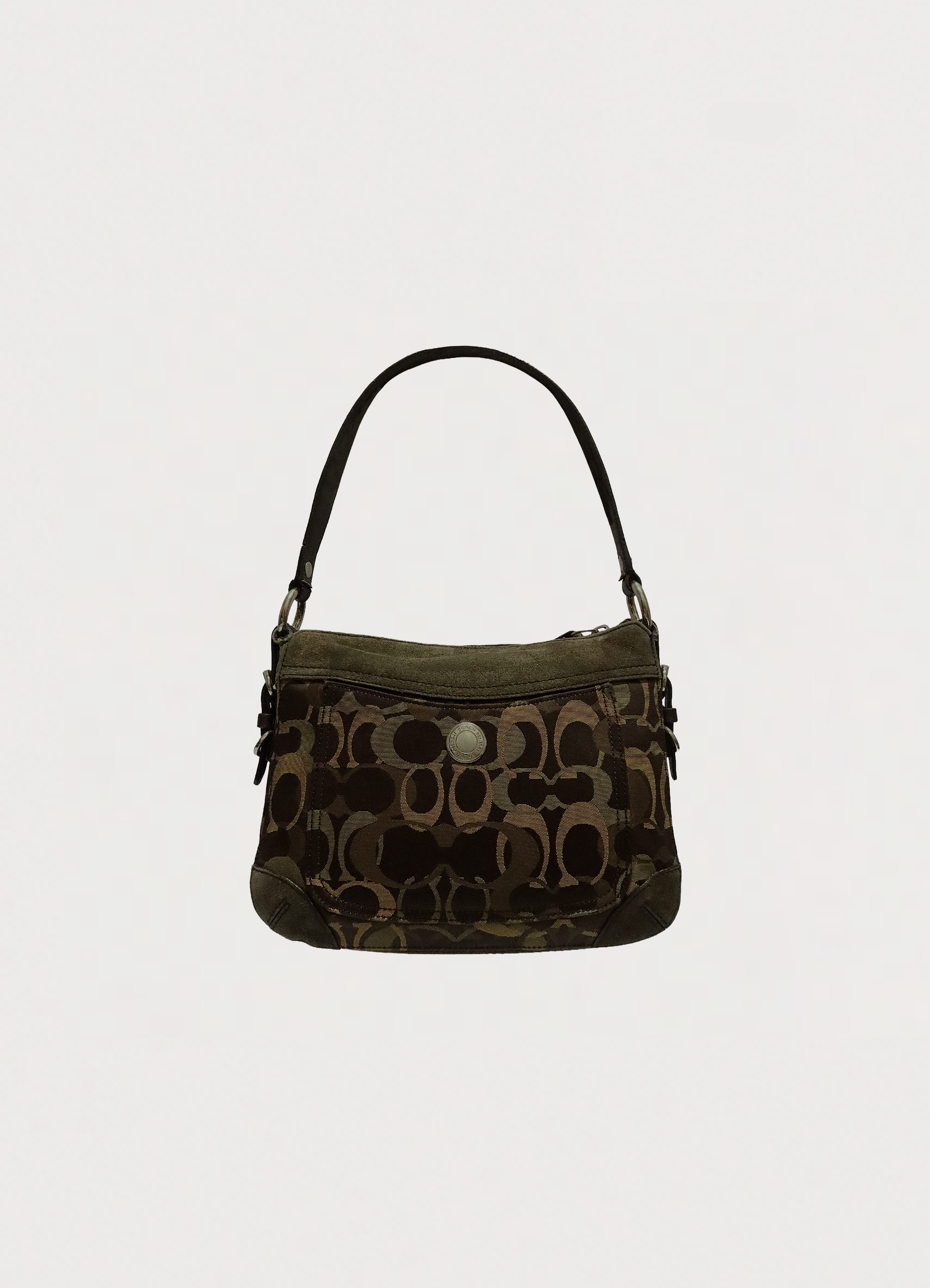 Vintage Coach Chelsea optic signature flap bag in olive khaki canvas back view