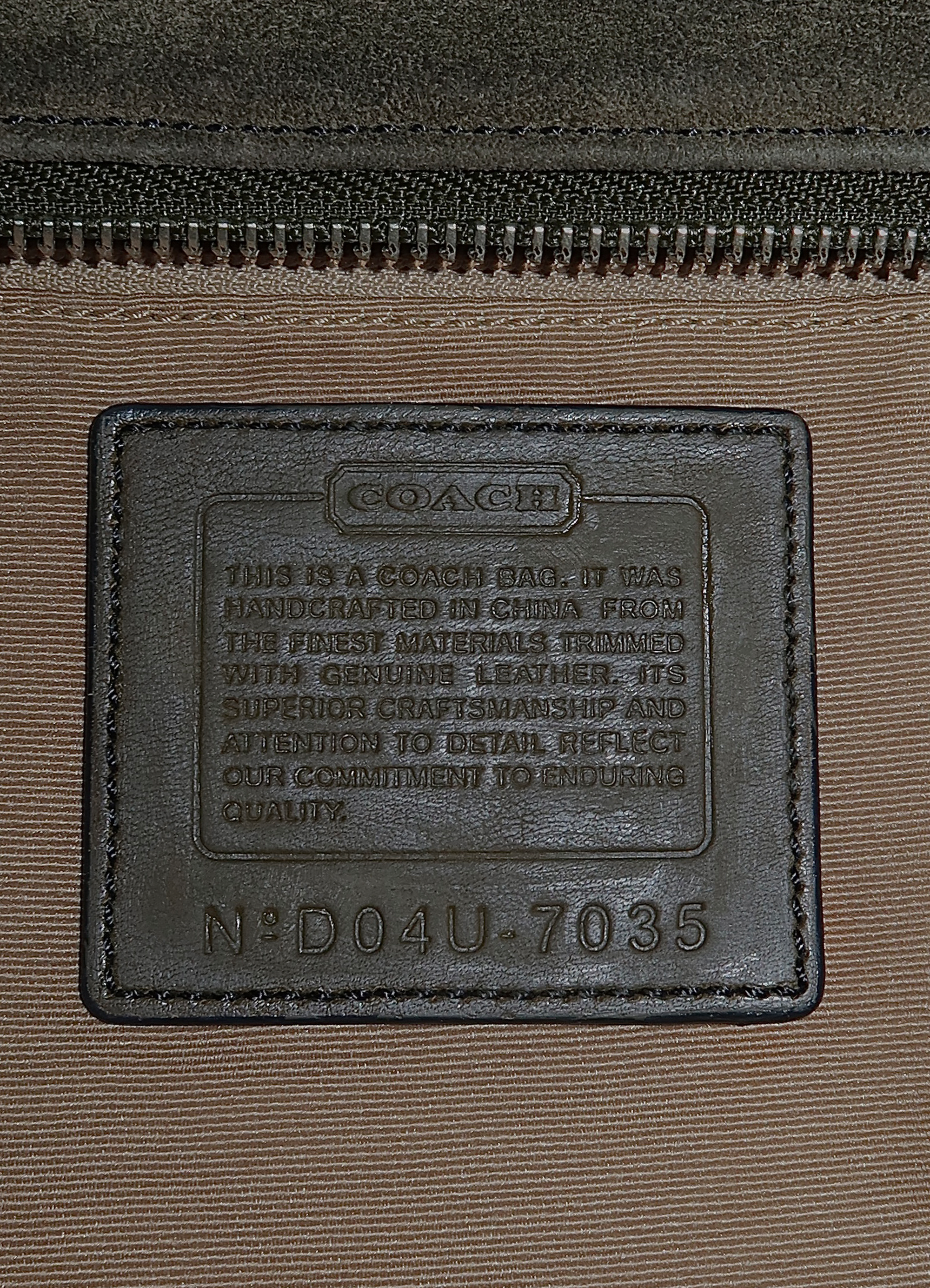 Interior leather Coach creed patch with serial number for authenticity