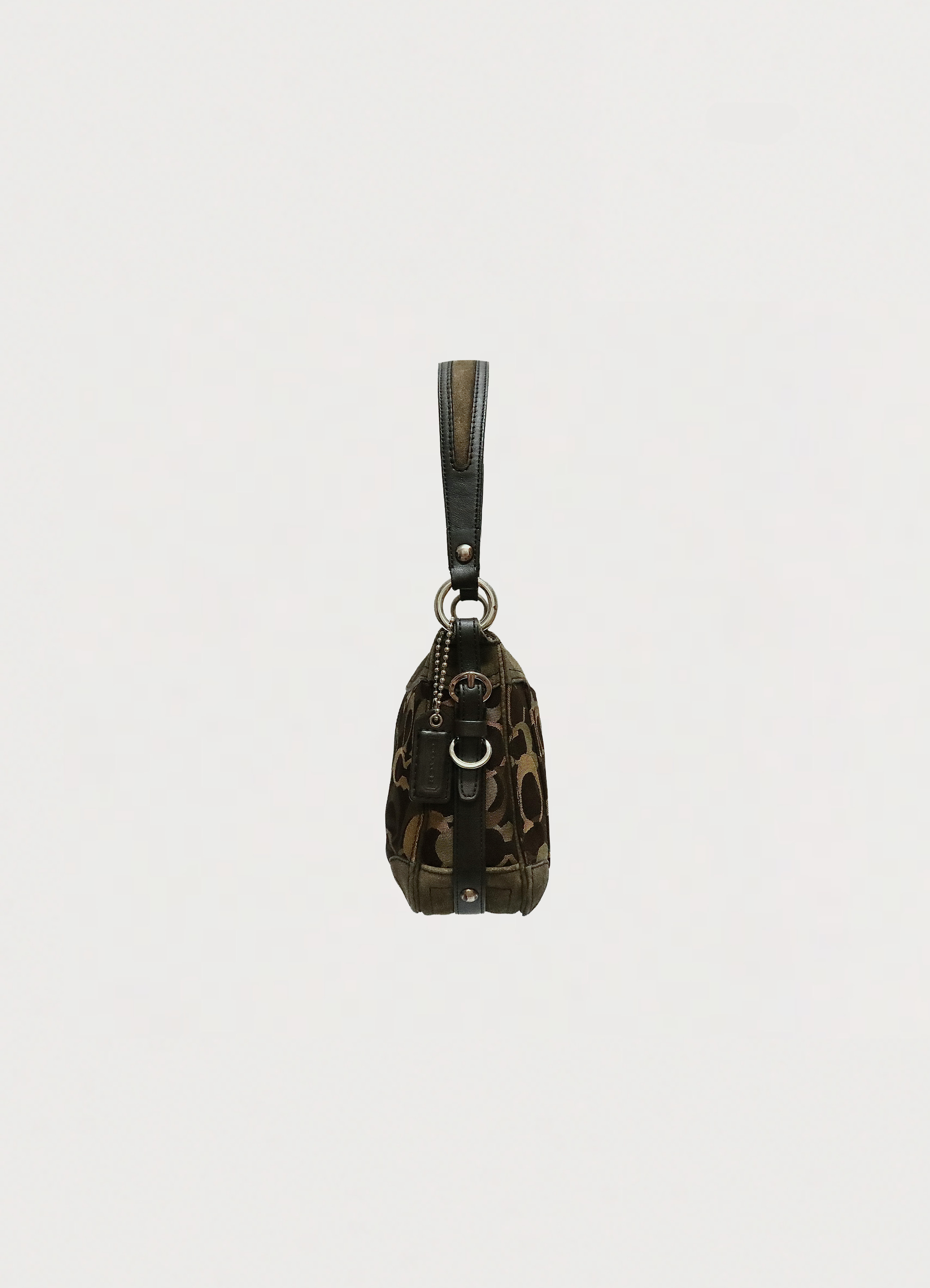 Right side profile of olive Coach Chelsea optic signature shoulder bag