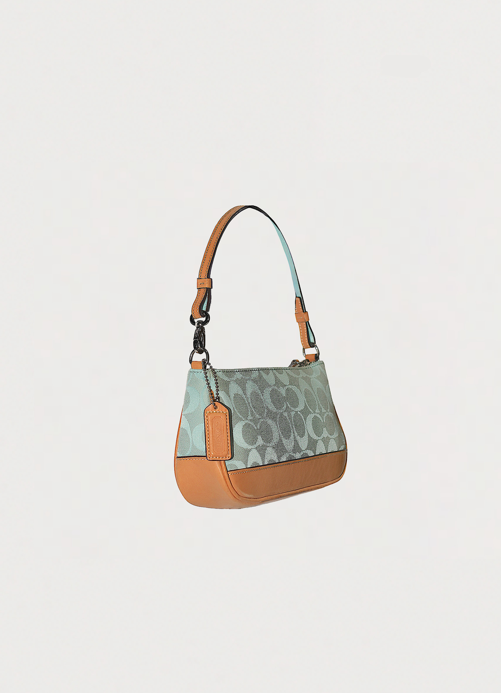 Vintage Coach Demi pochette bag in turquoise signature canvas with leather trim