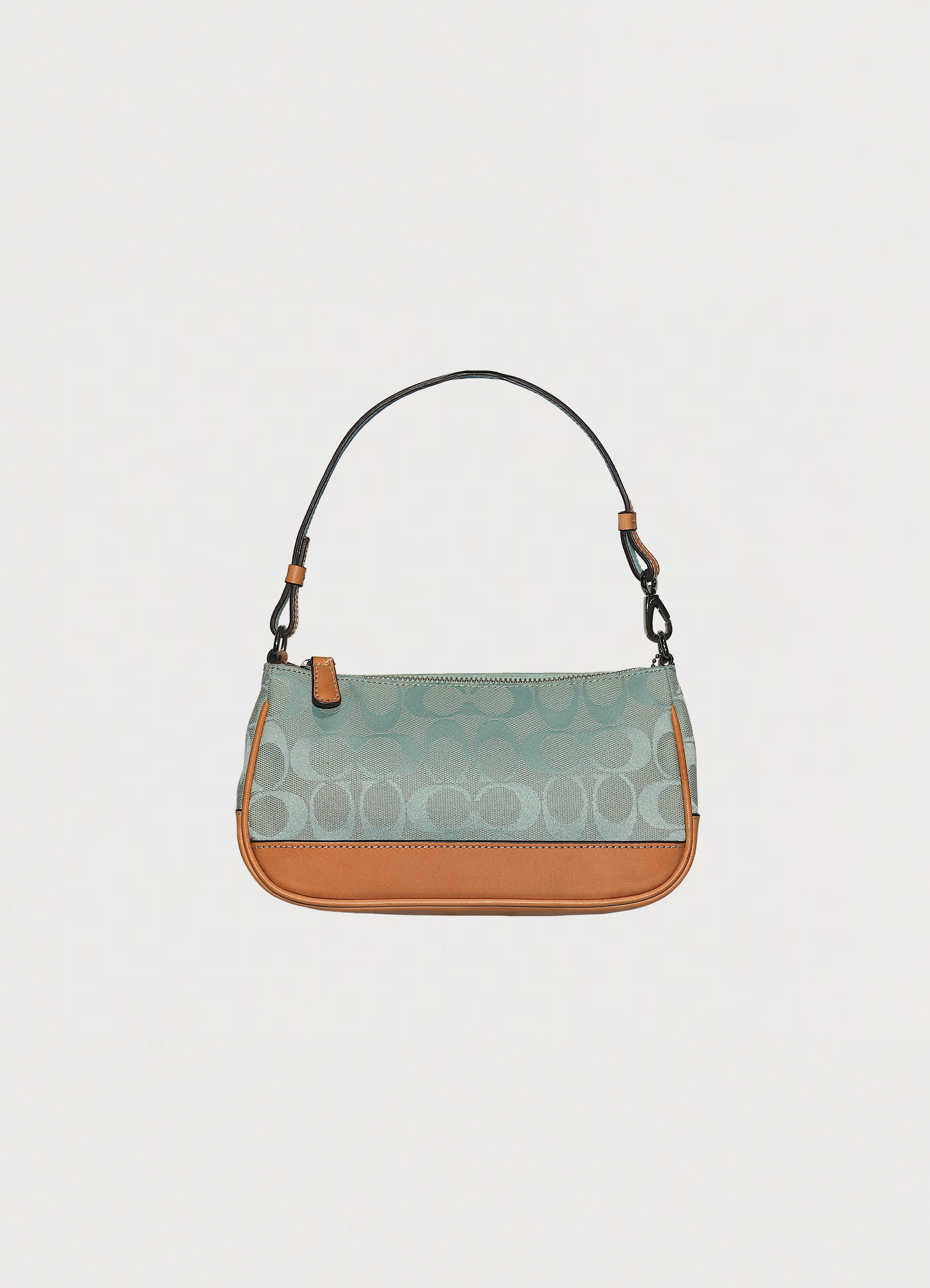 Vintage Coach Demi pochette bag in turquoise signature canvas with leather trim
