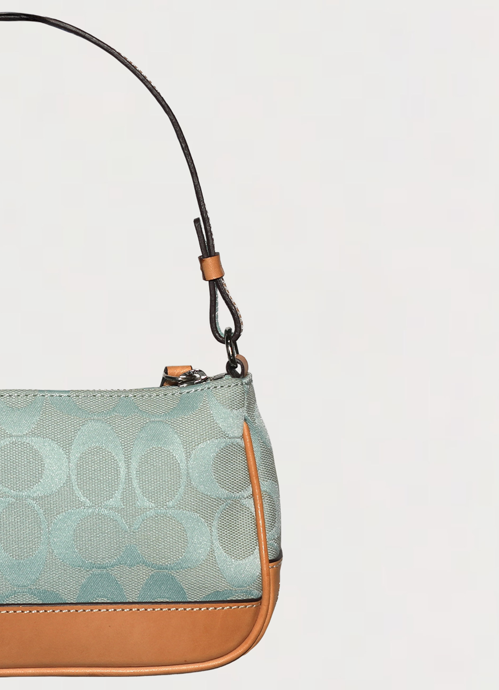 Vintage Coach Demi pochette bag in turquoise signature canvas with leather trim