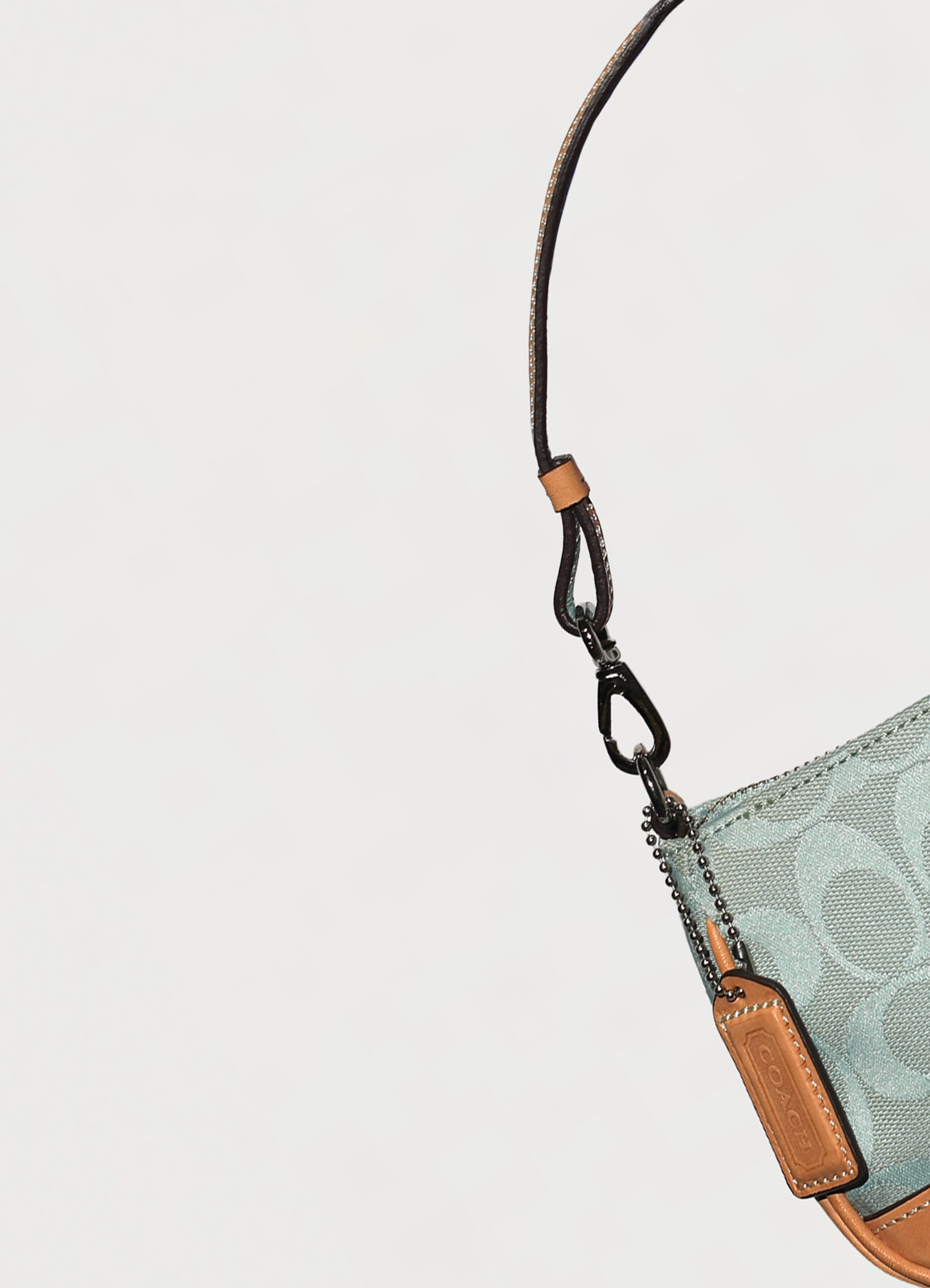 Vintage Coach Demi pochette bag in turquoise signature canvas with leather trim