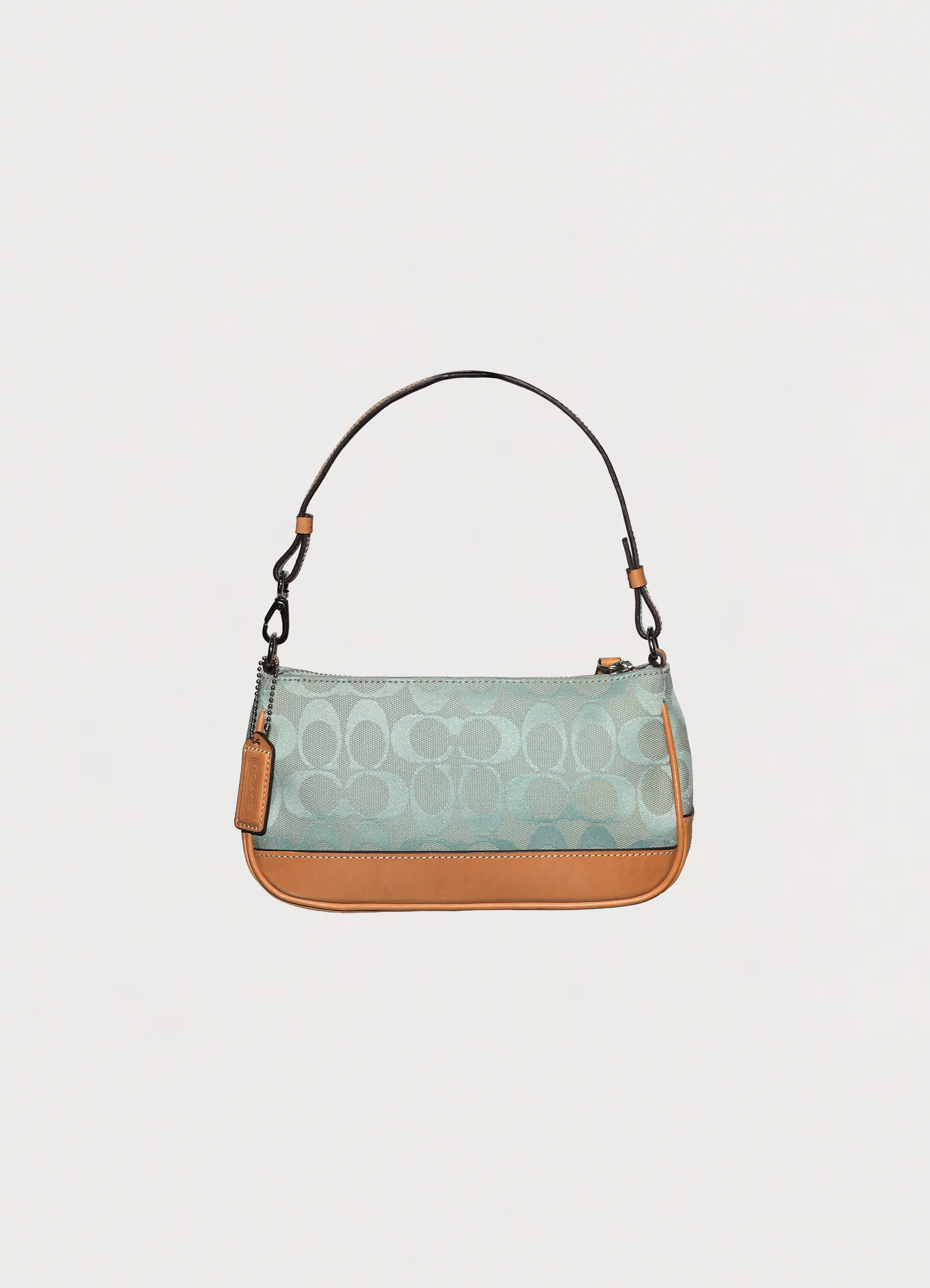 Vintage Coach Demi pochette bag in turquoise signature canvas with leather trim