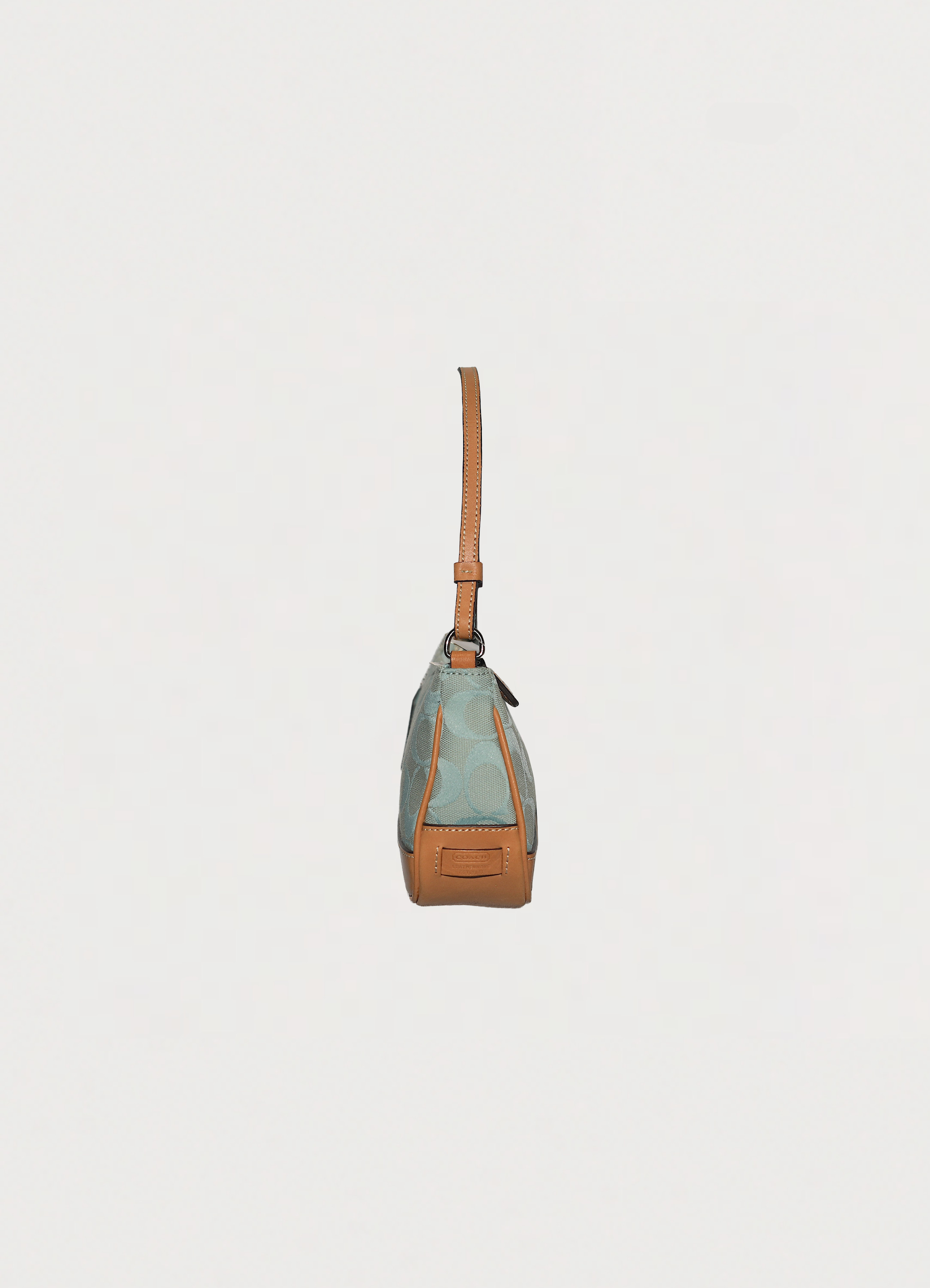 Vintage Coach Demi pochette bag in turquoise signature canvas with leather trim