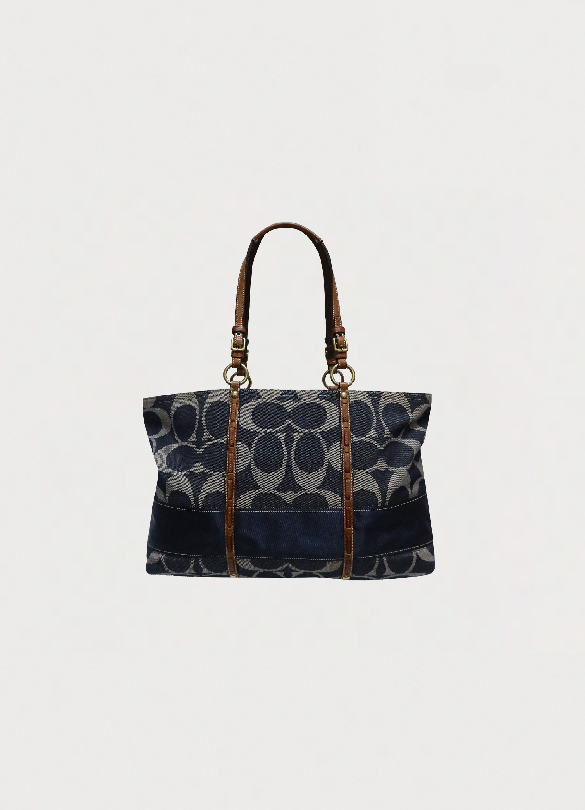 Vintage Coach Denim Legacy tote bag in blue signature canvas back view