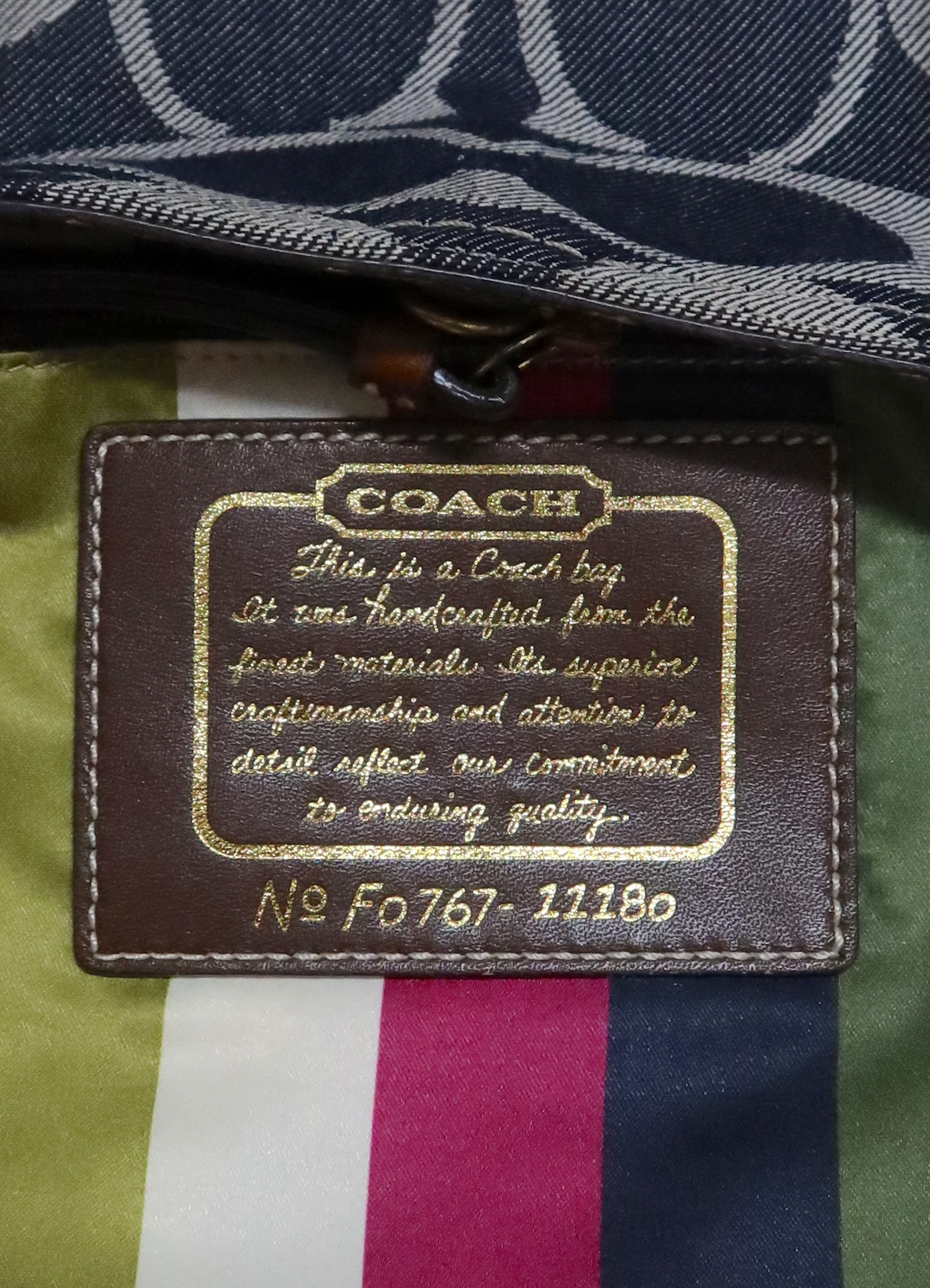 Interior leather Coach creed patch with serial number for authenticity